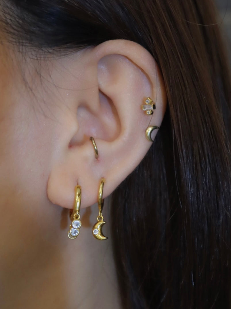 Drop triple cz hinged hoop earrings