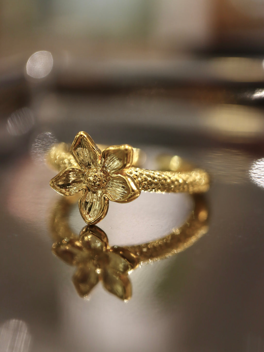 Gold Plumeria Flower Ring
