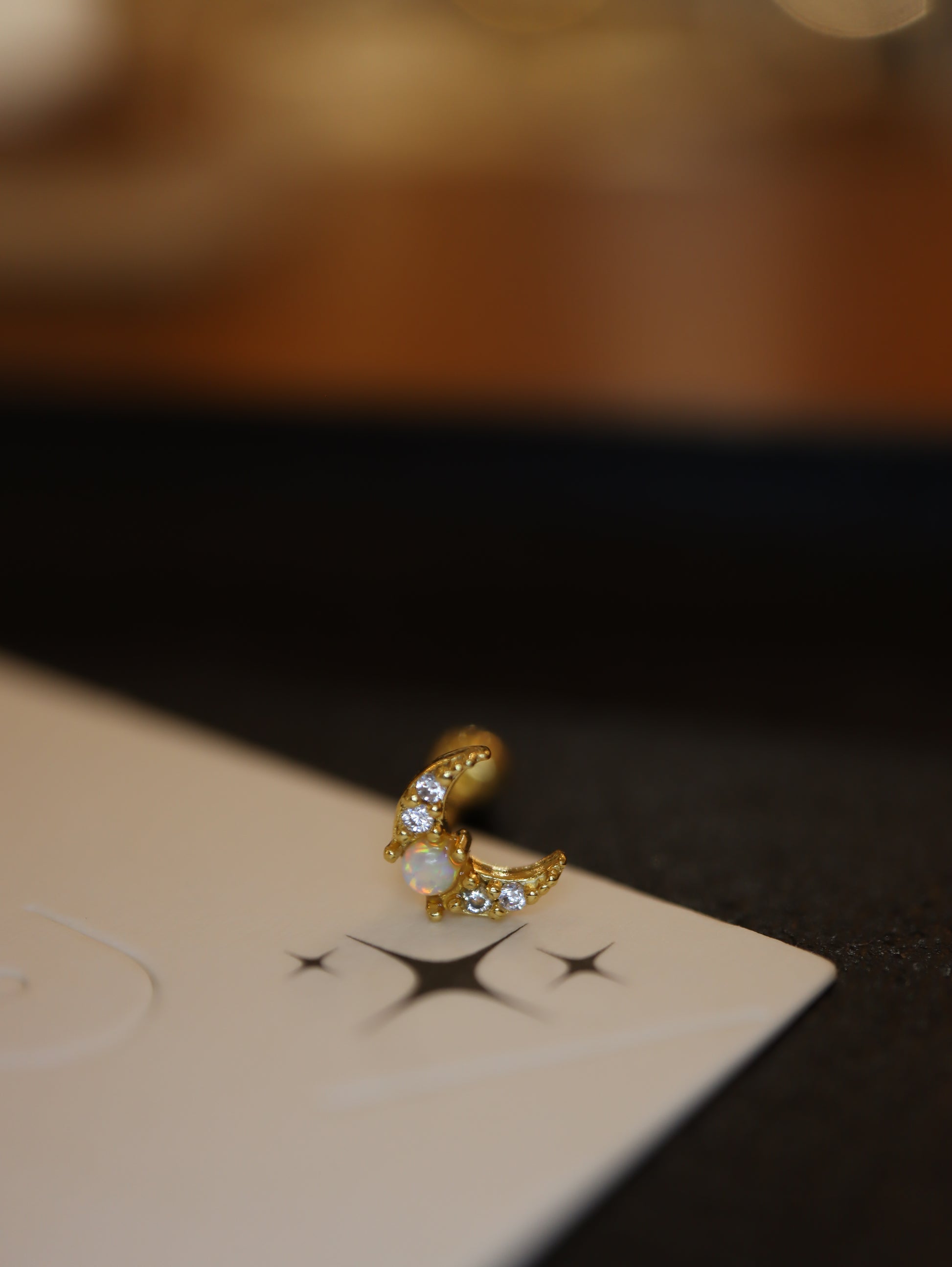 Crescent Opal cz s925 piercing stud