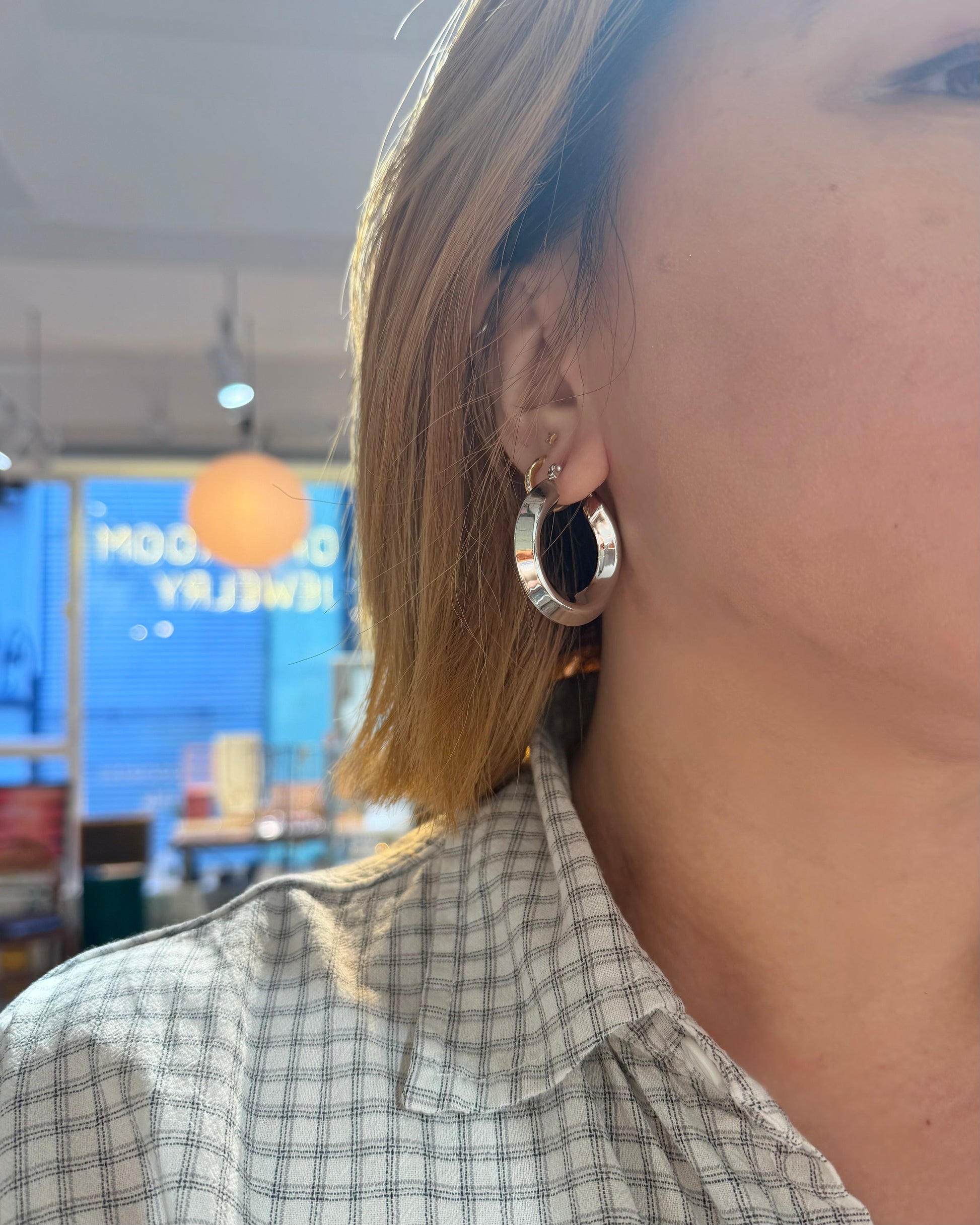 Glossy Silver-Tone Hoop Earrings