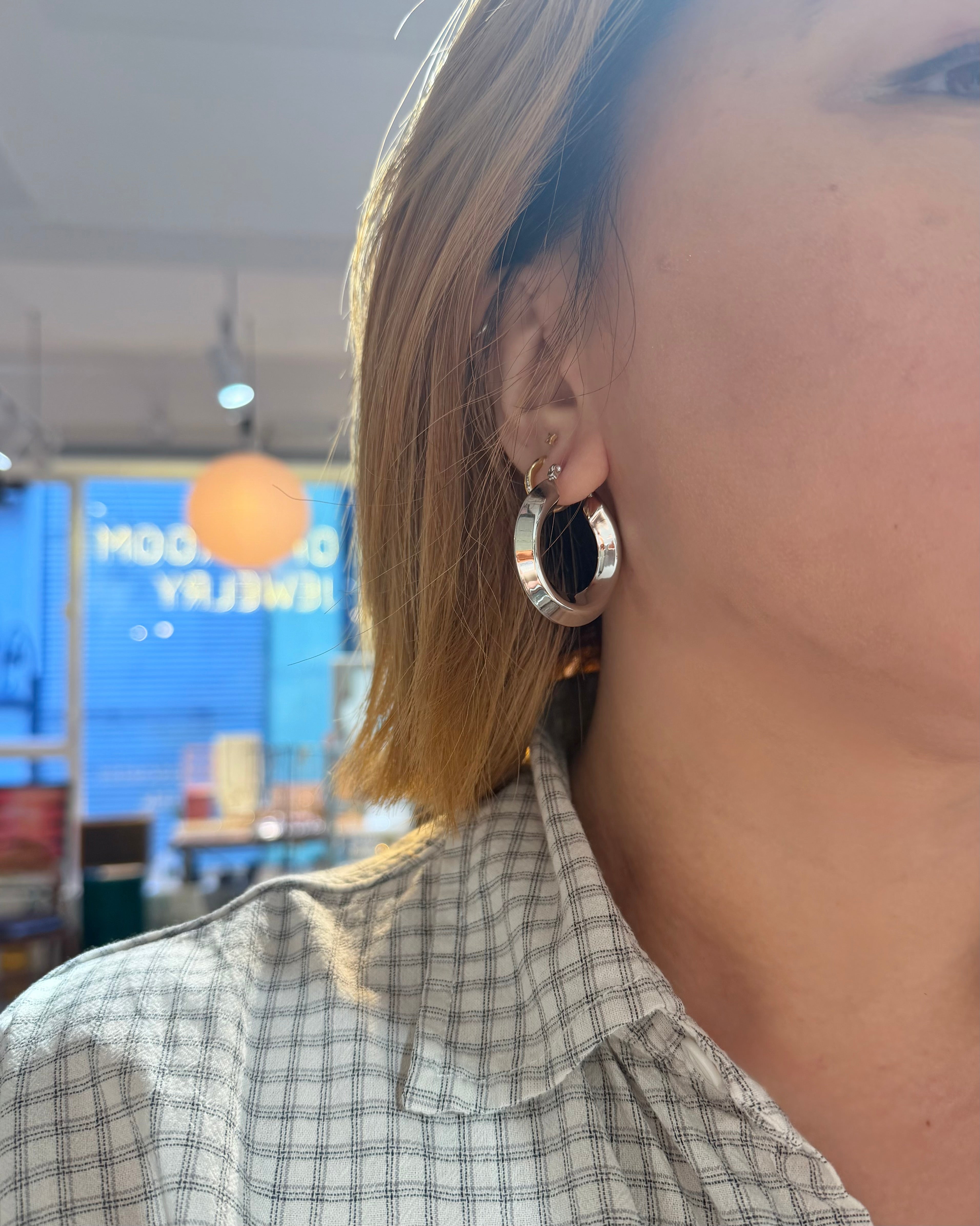 Glossy Silver-Tone Hoop Earrings