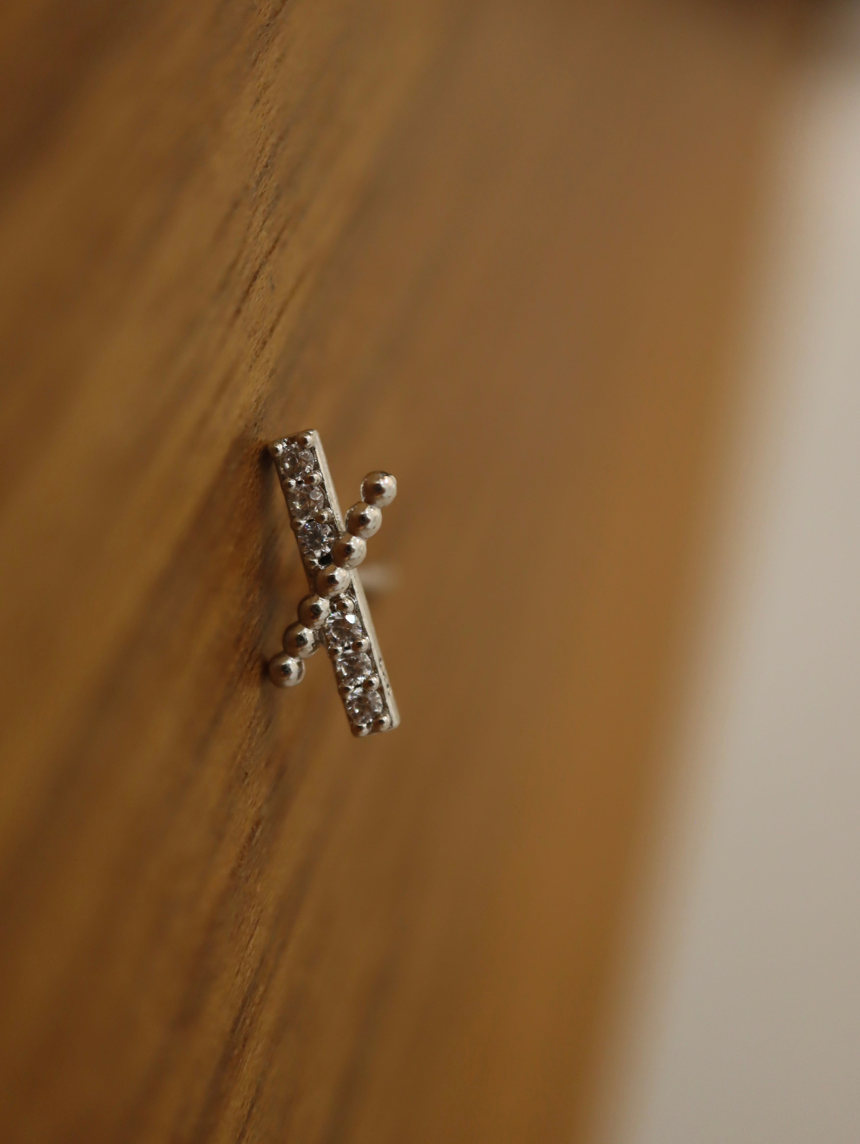 Cross CZ 925 Silver stud piercing earring (1pc)