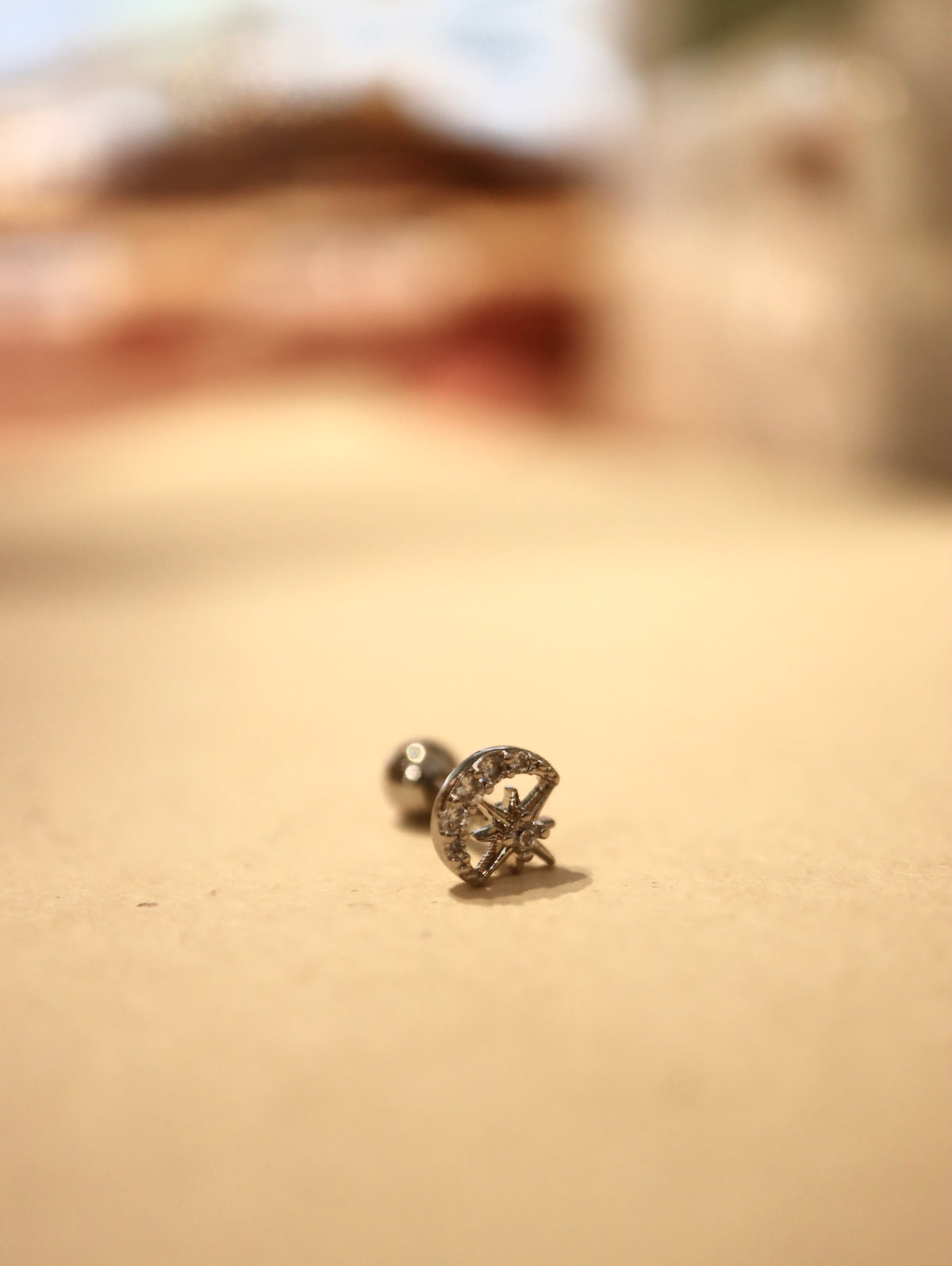 Crescent star stud surgical steel piercing earring (1pc)