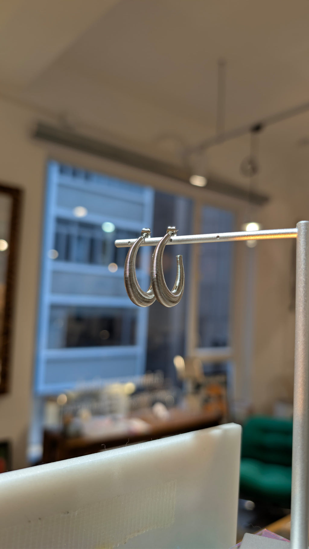 Coil steel hoop earrings