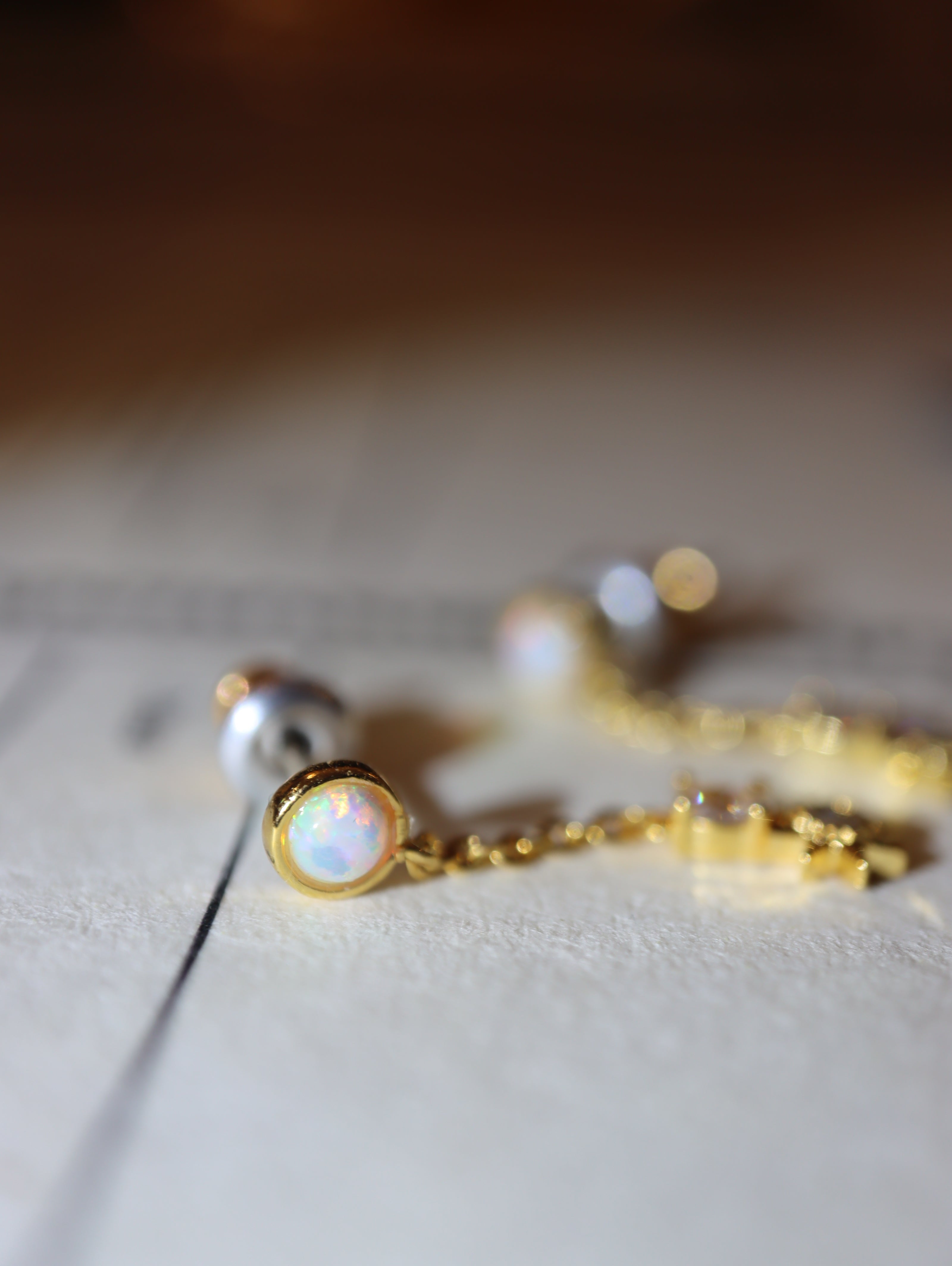 Long drop cz brass earrings