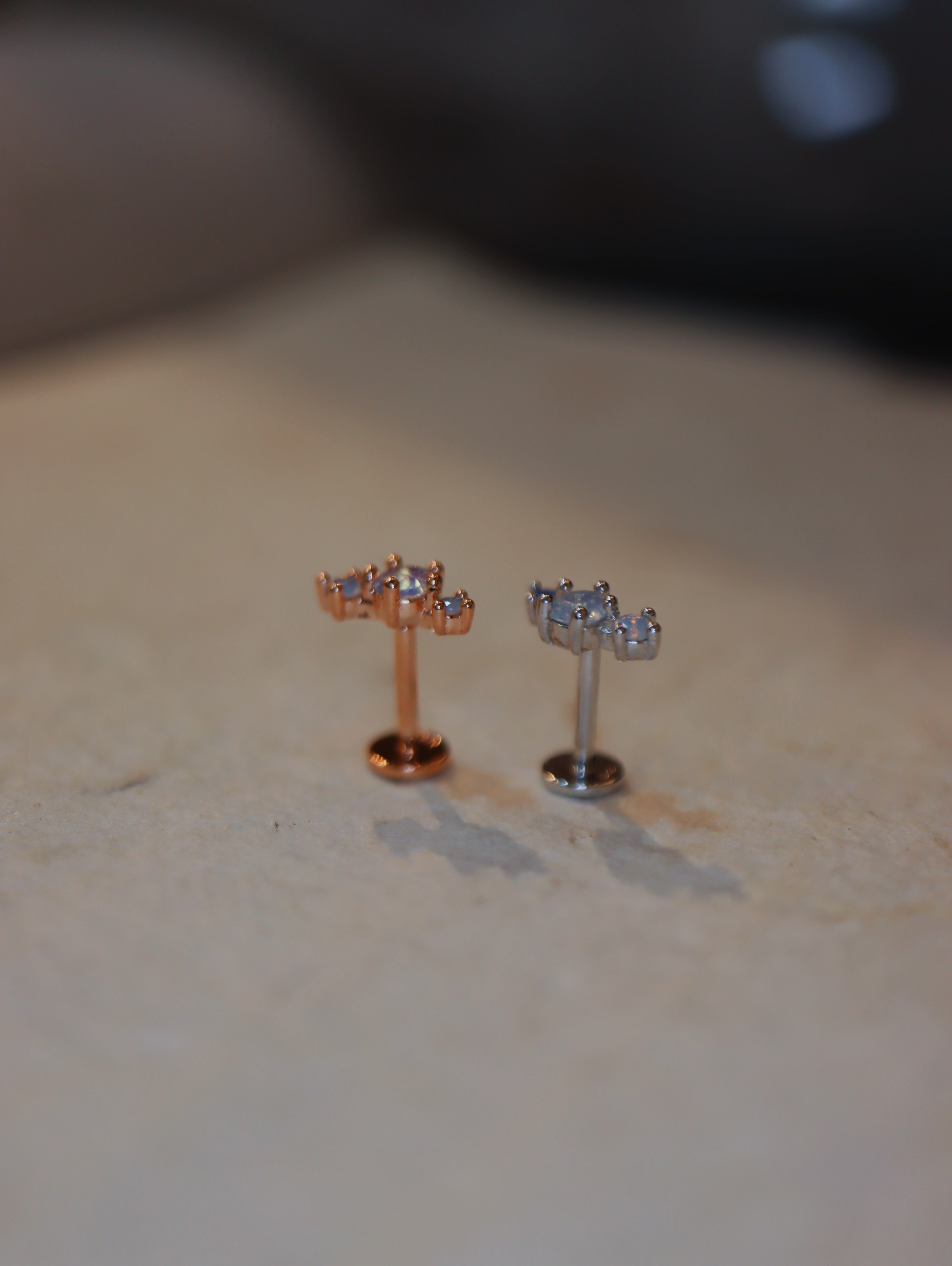 Triple CZ 925 silver 925 flat back piercing (1pc)