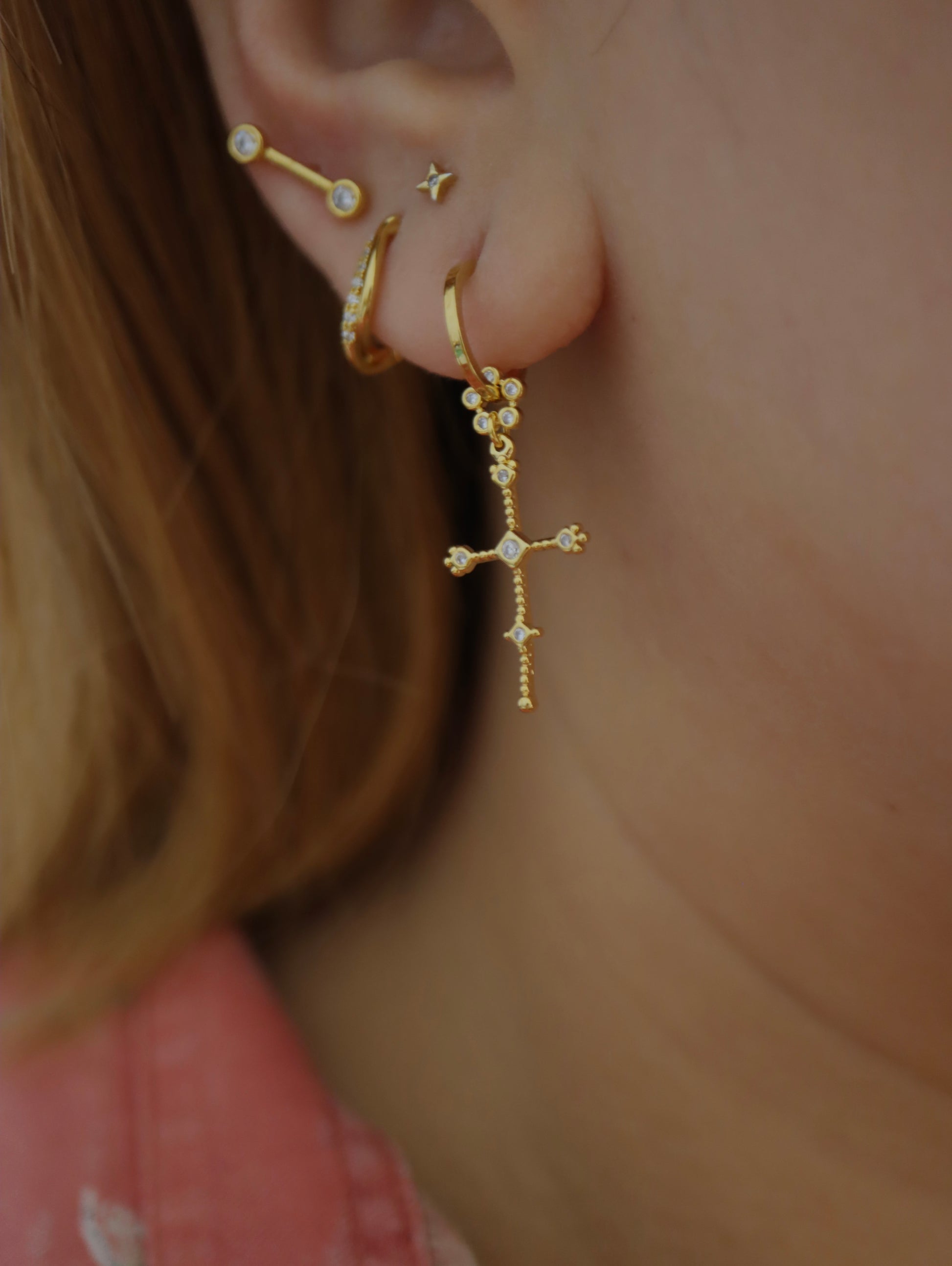 Drop cz cross 925 silver earrings