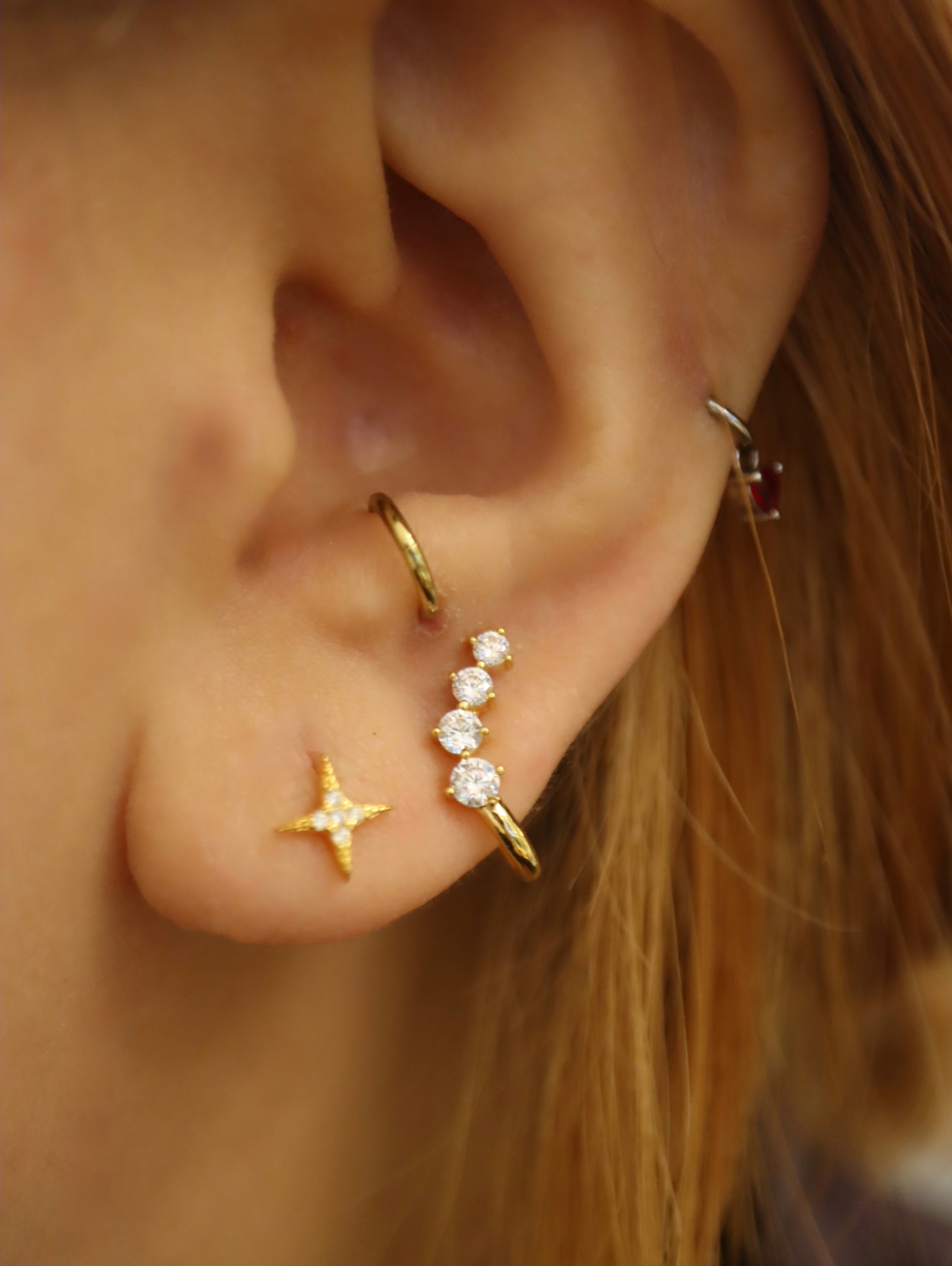 Curved cz brass earrings