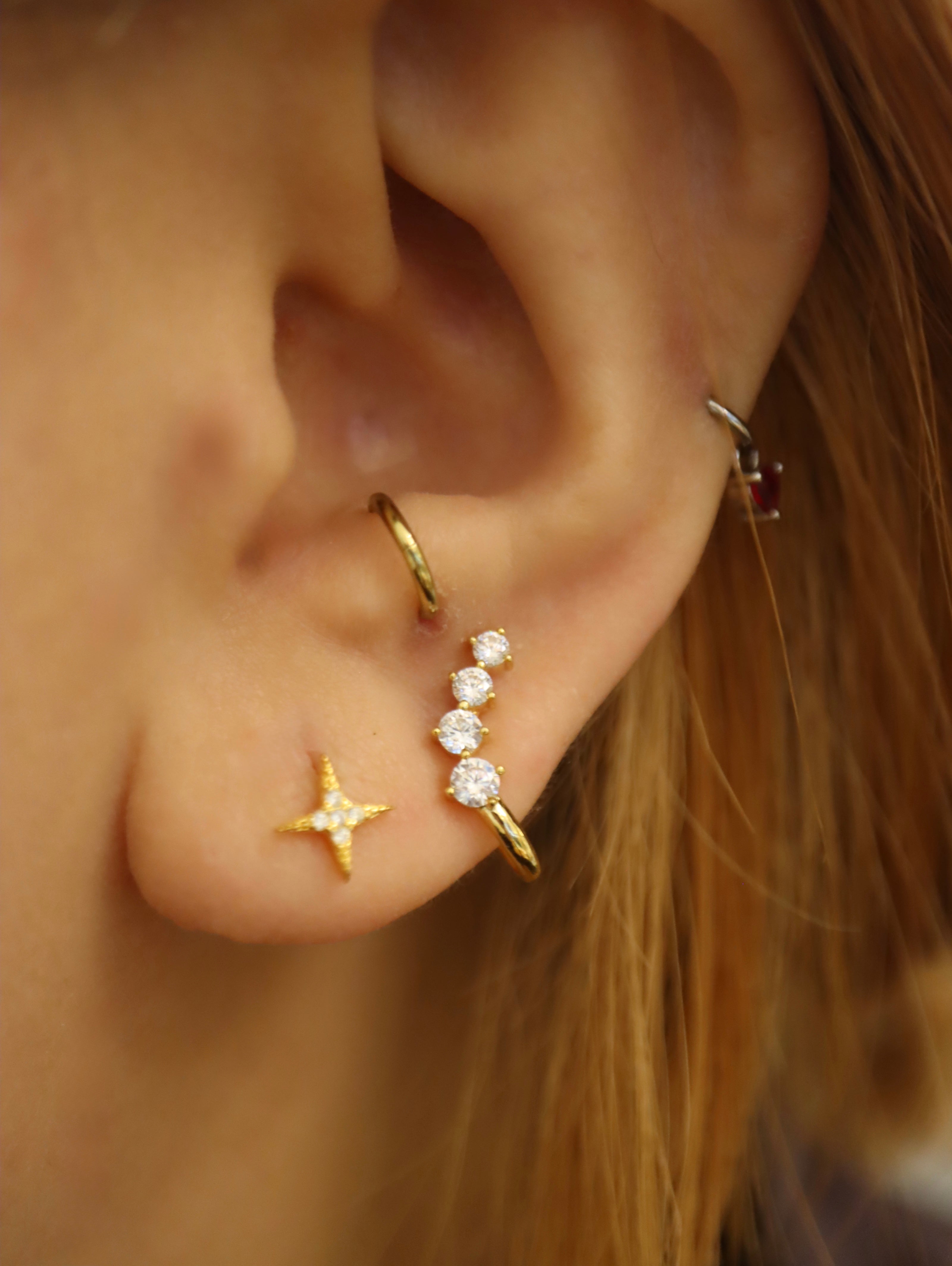 Curved cz brass earrings