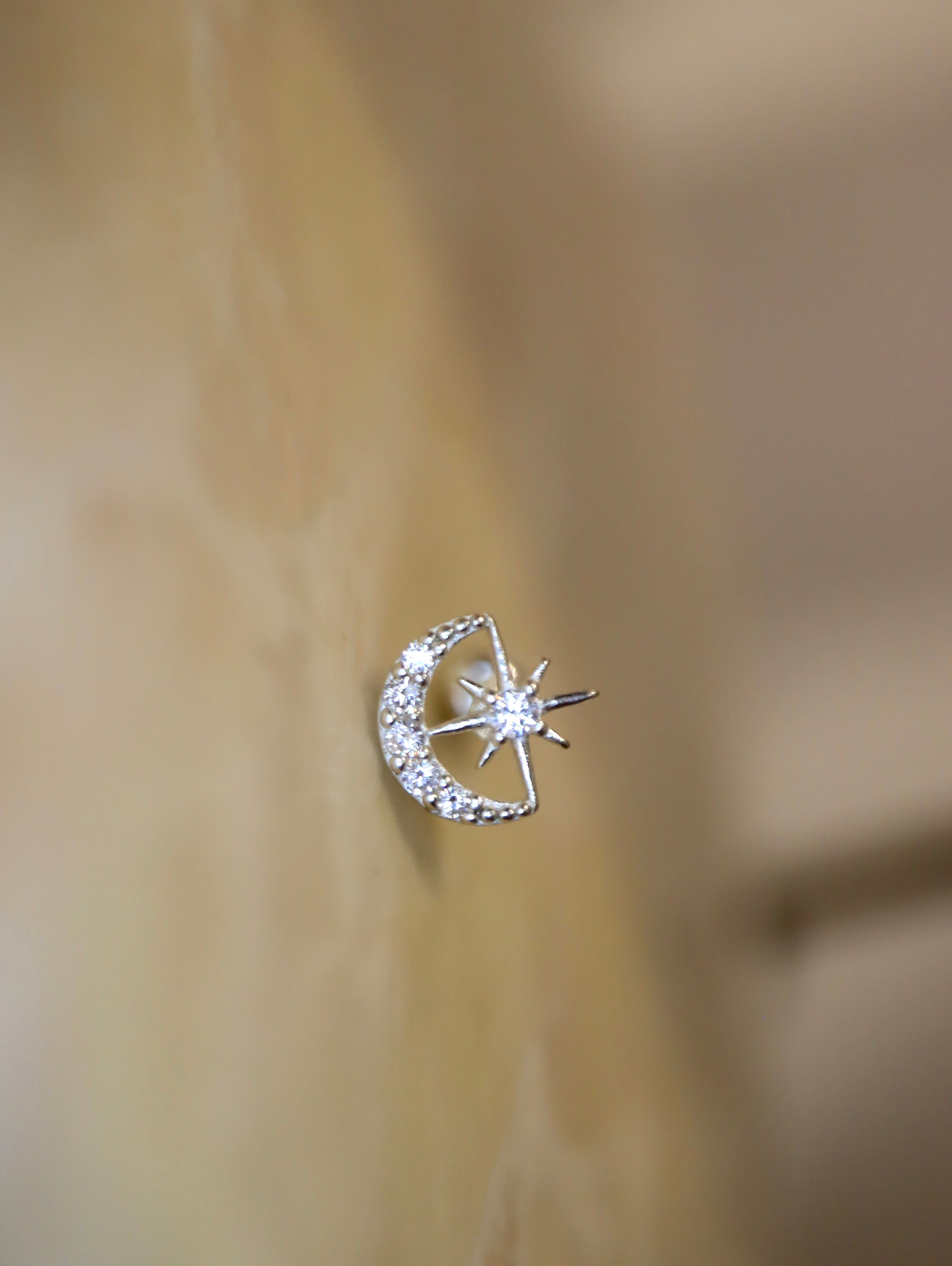 Crescent Star Stud 925 Silver Earring