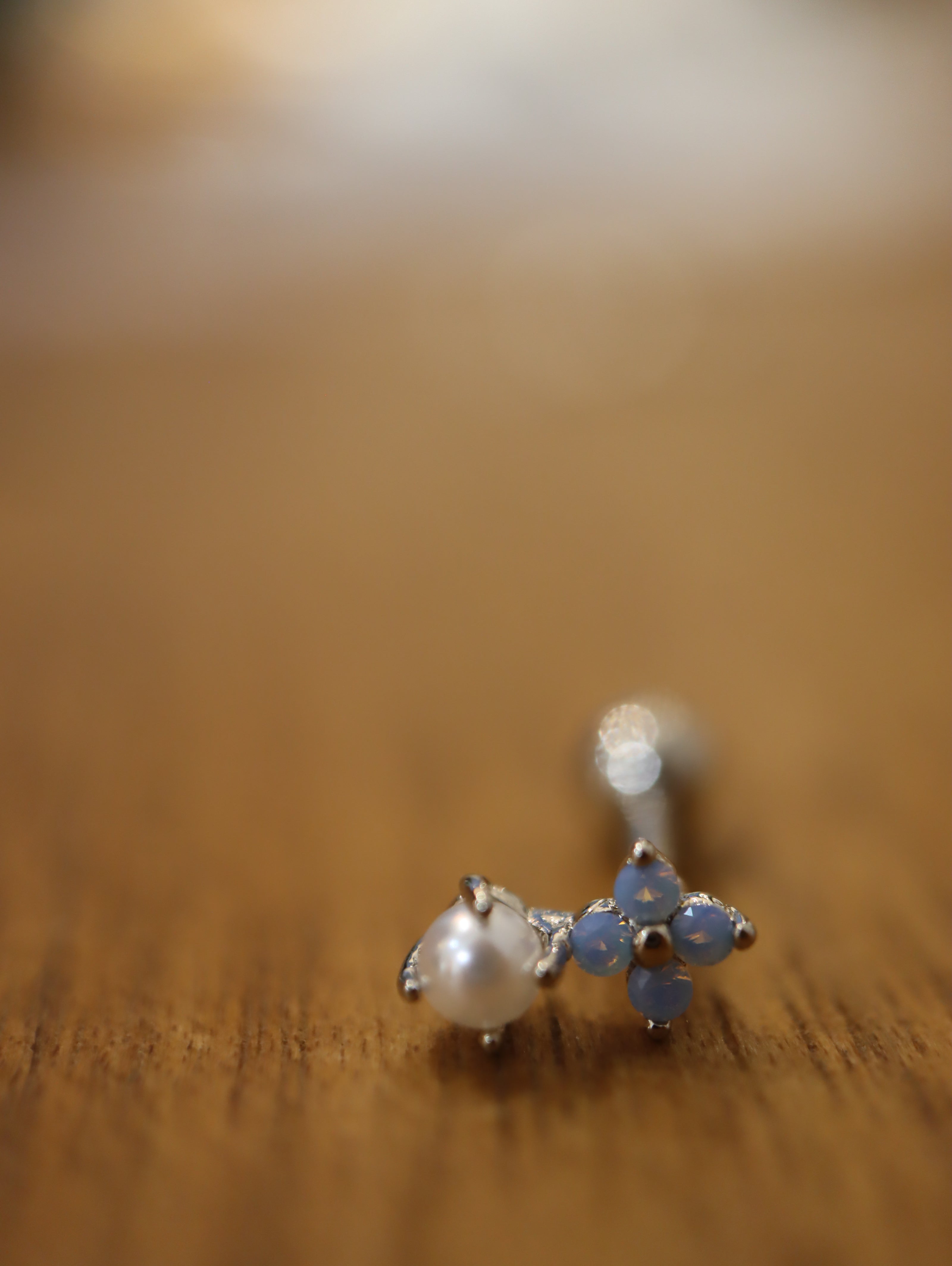 Frosted Petal & Pearl Stud Piercing Earrings