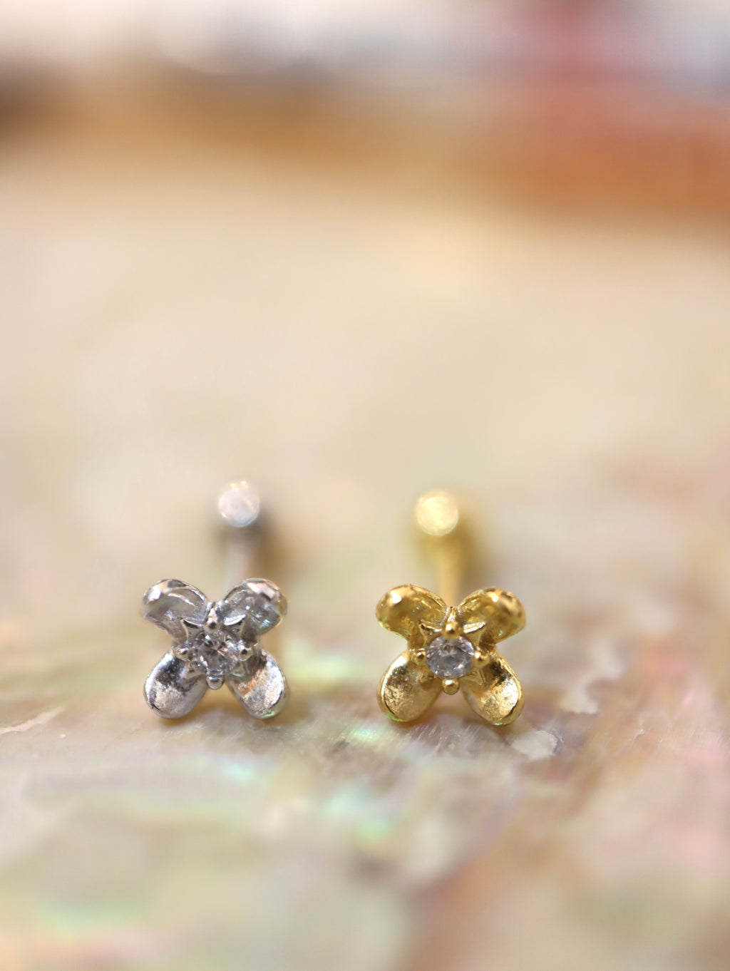 4petal flower cz stud 925 piercing