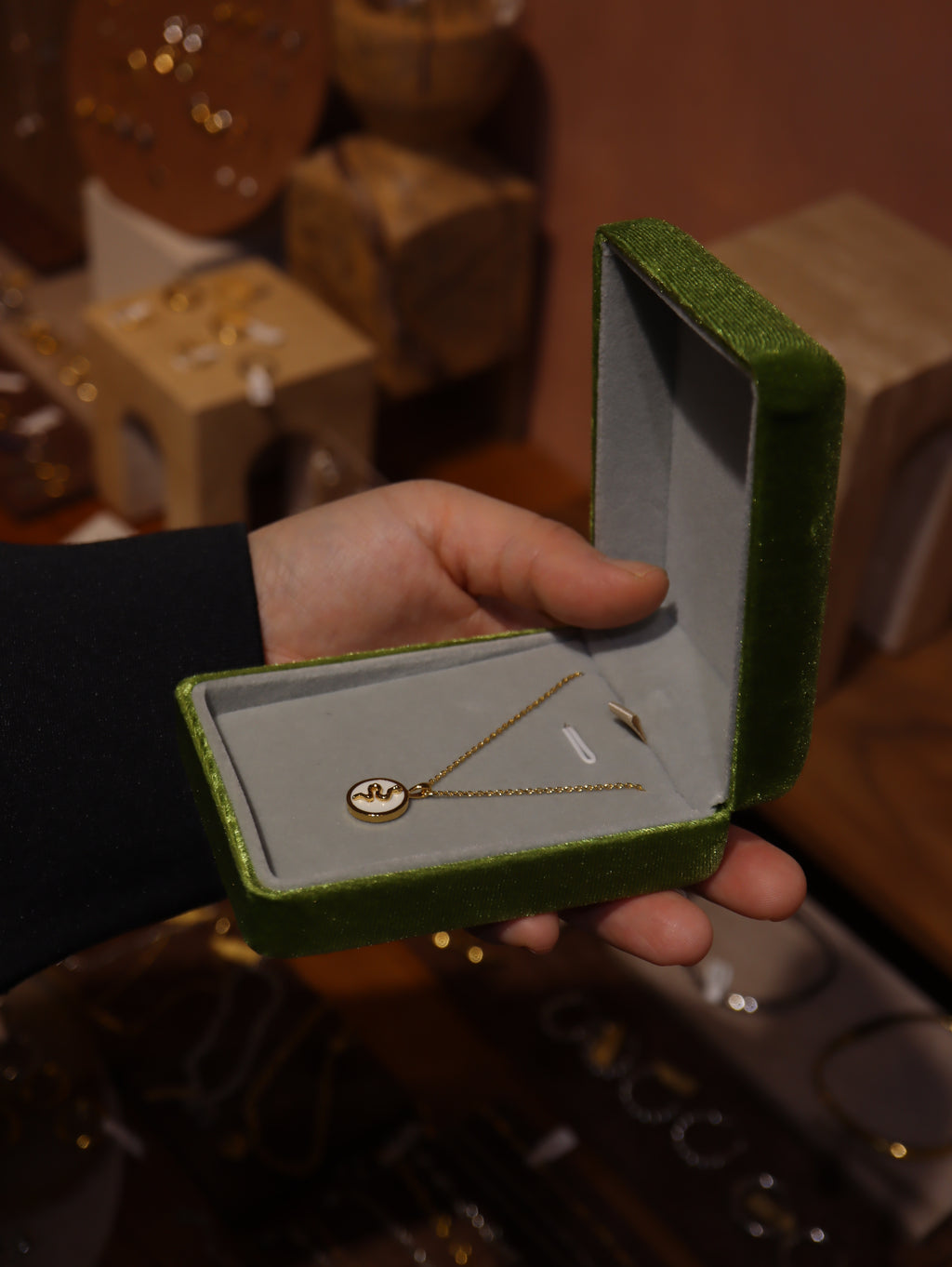 Green Velvet Ring/Earring Gift Box