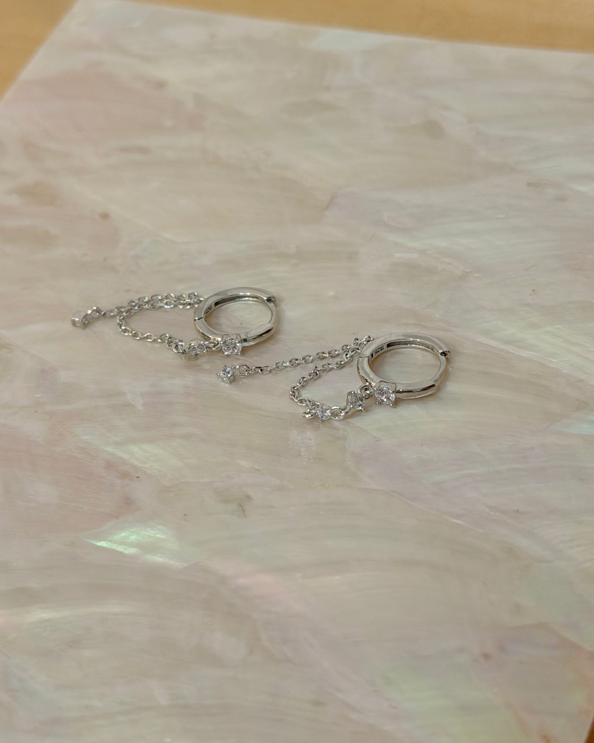 Drop chain cz silver925 earrings