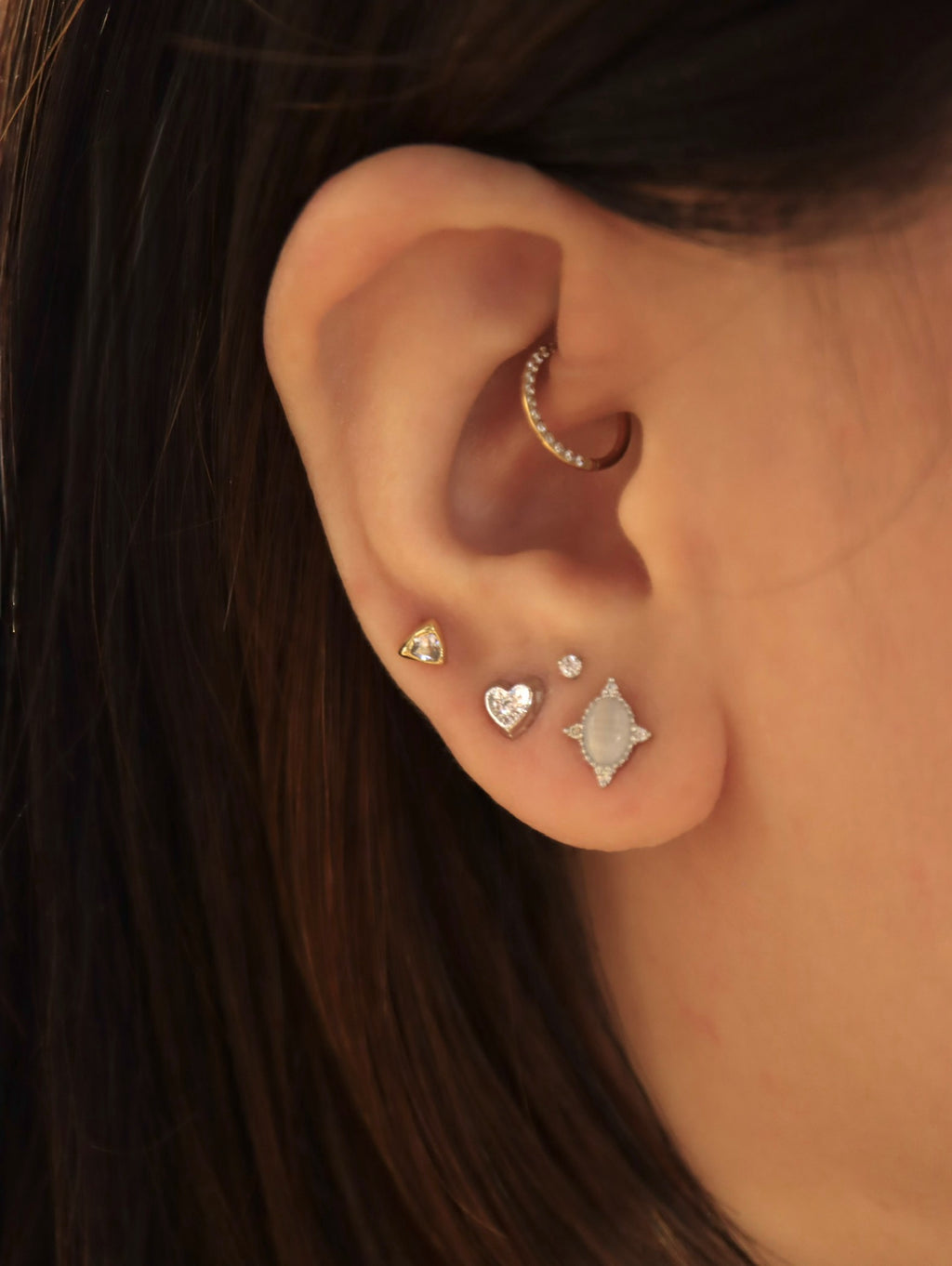 Oval cz stud surgical steel piercing