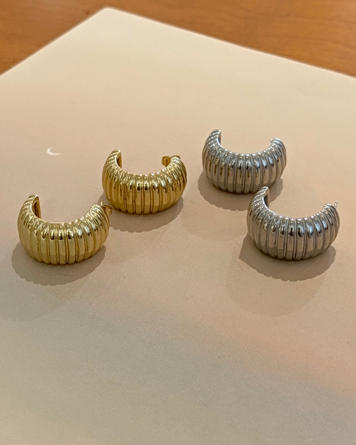 Ribbed Chunky Crescent Hoop Earrings