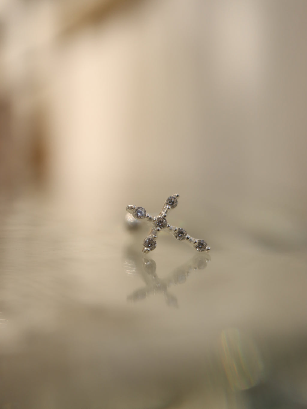 Cross cz 925 silver piercing earring (1pc)