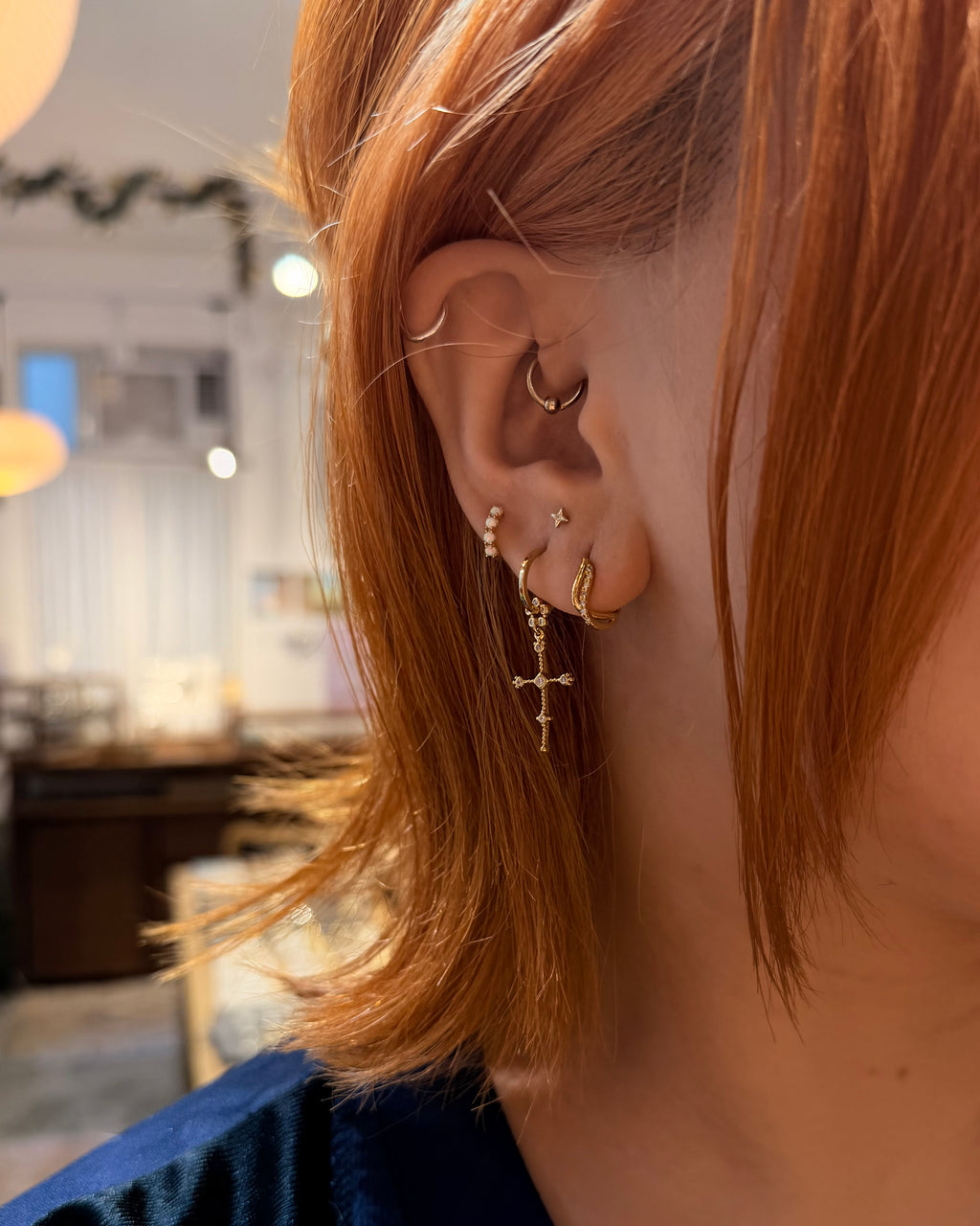 Drop cz cross brass earrings