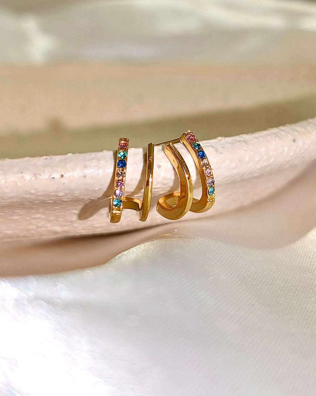 Double wrap rainbow stainless steel earrings
