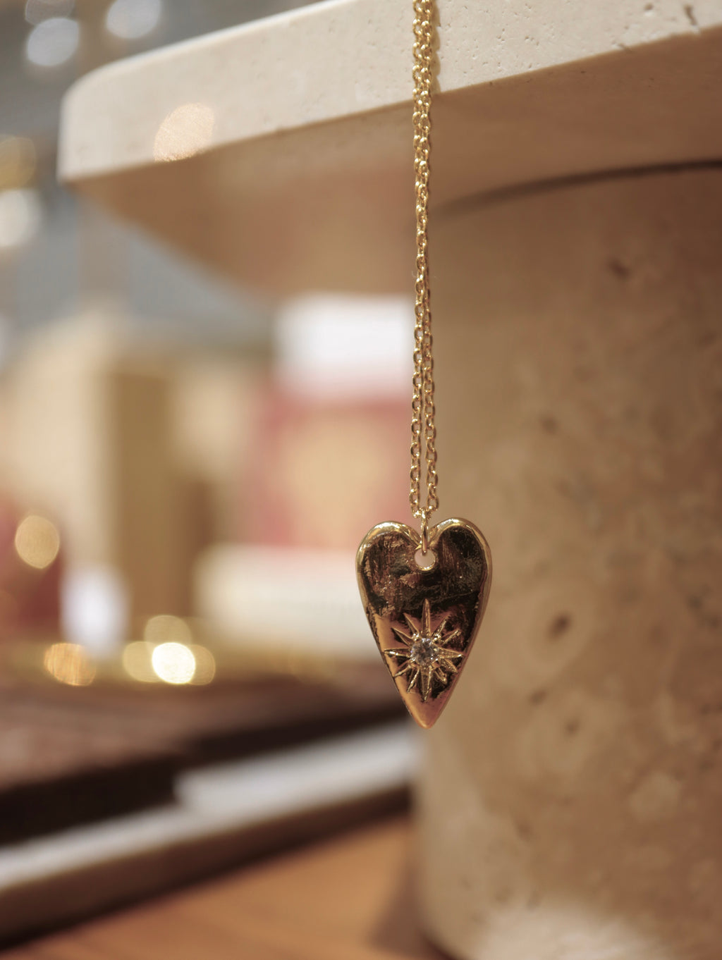 Long heart stud cz necklace