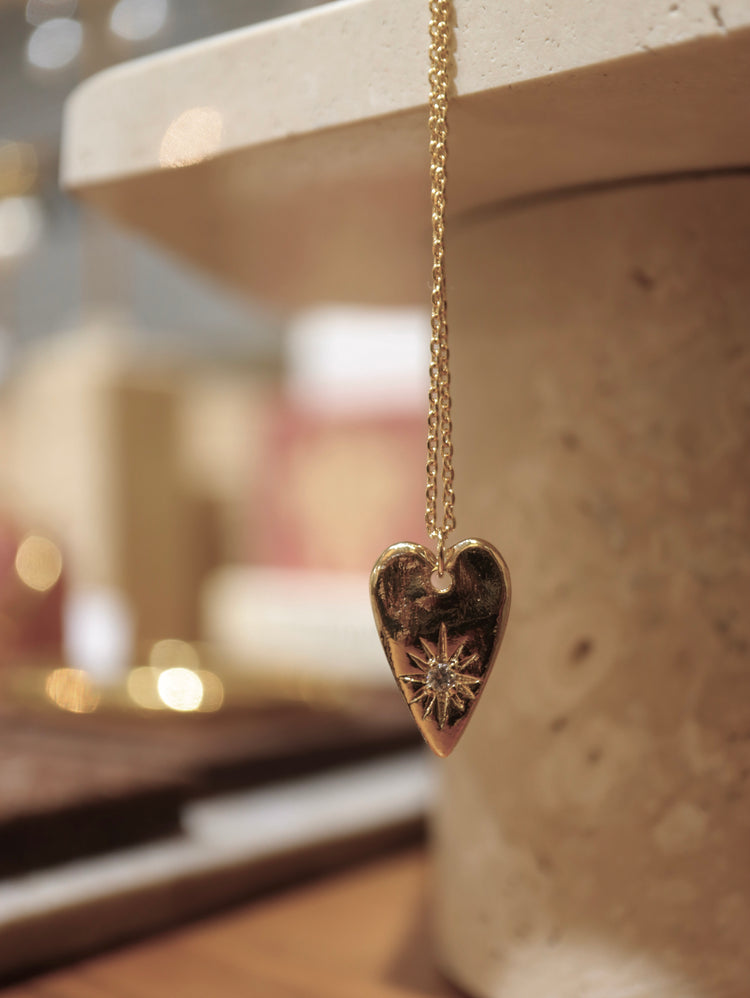 Long heart stud cz necklace