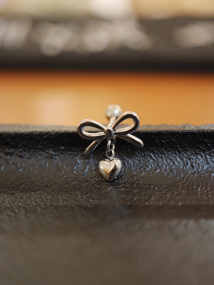 Ribbon surgical steel piercing (heart/pearl)