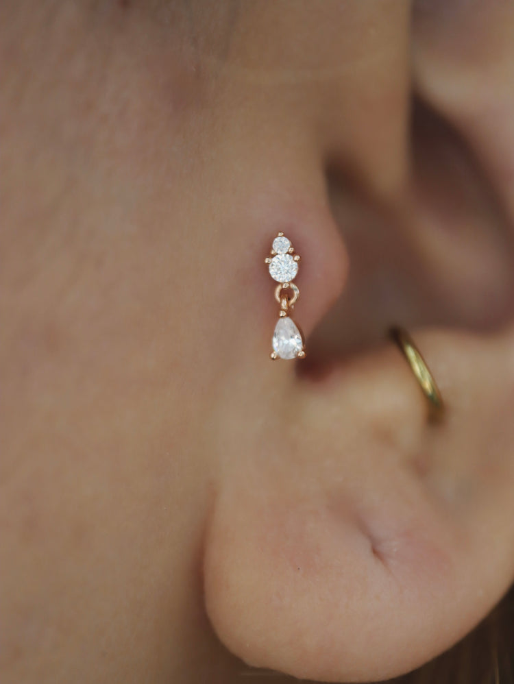 Drop cz 925 silver flat back earrings
