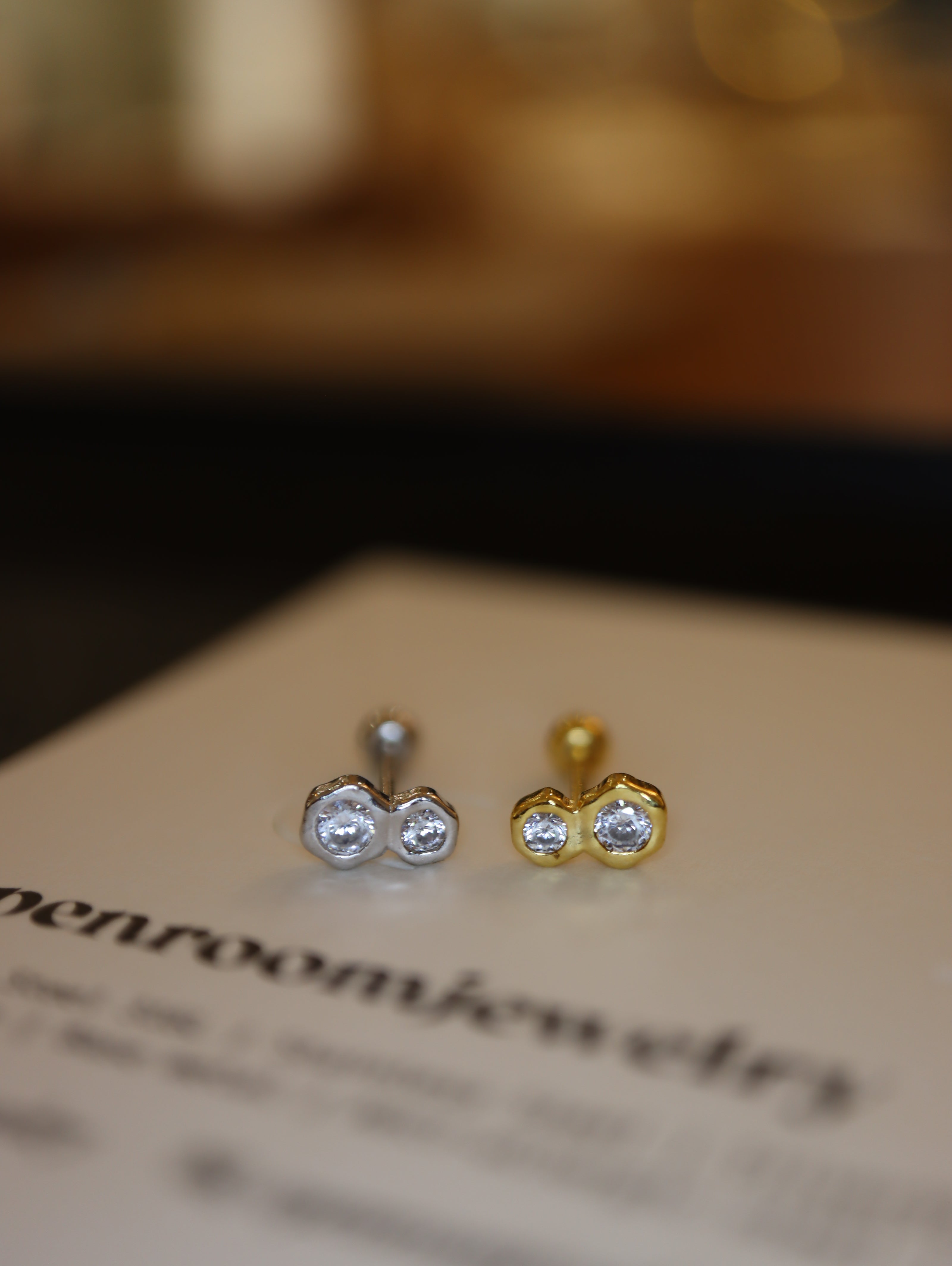 Double cz s925 piercing stud earring (1pc)