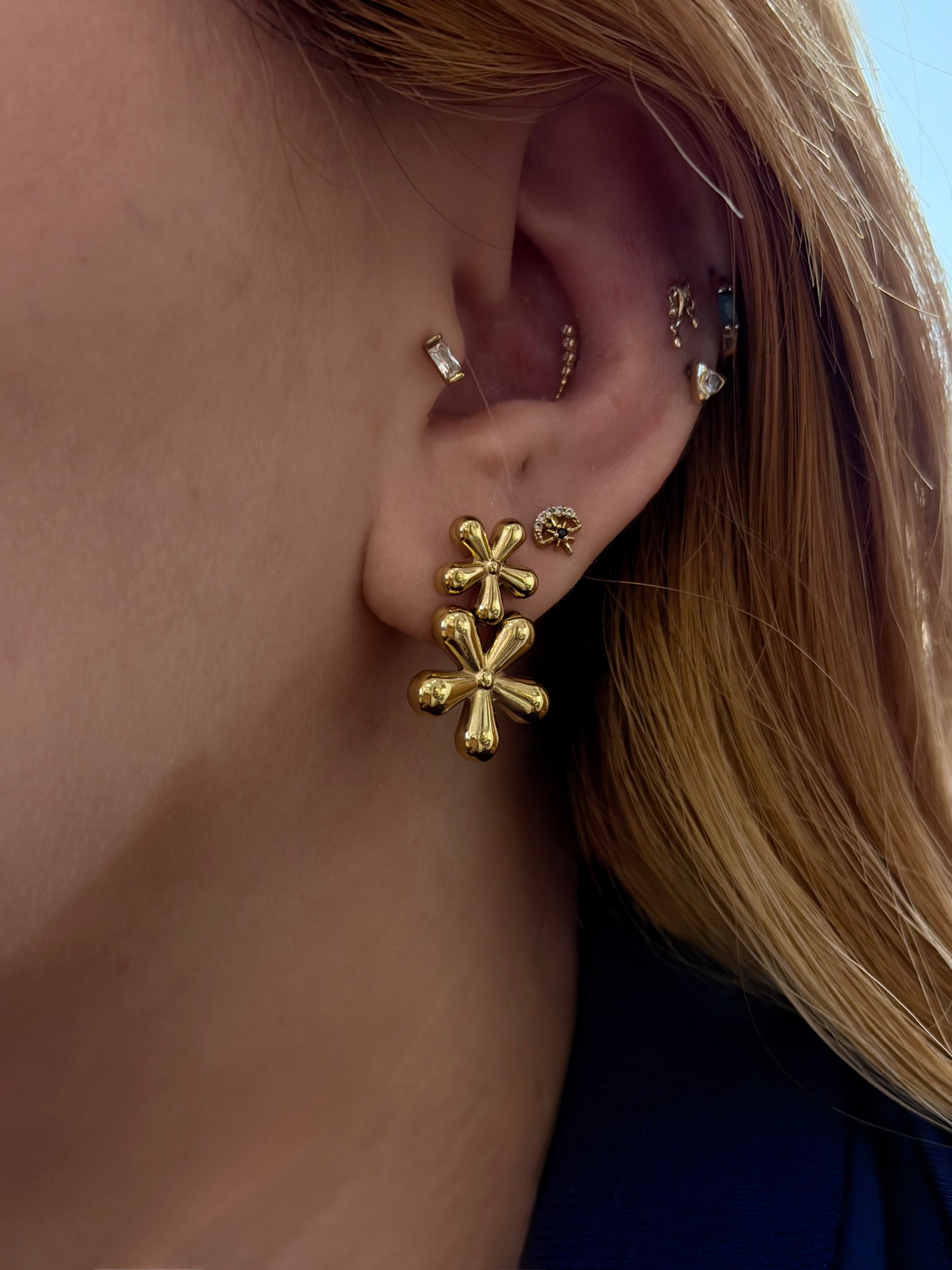 Bloom Double Flower Stud Stainless Steel Earrings