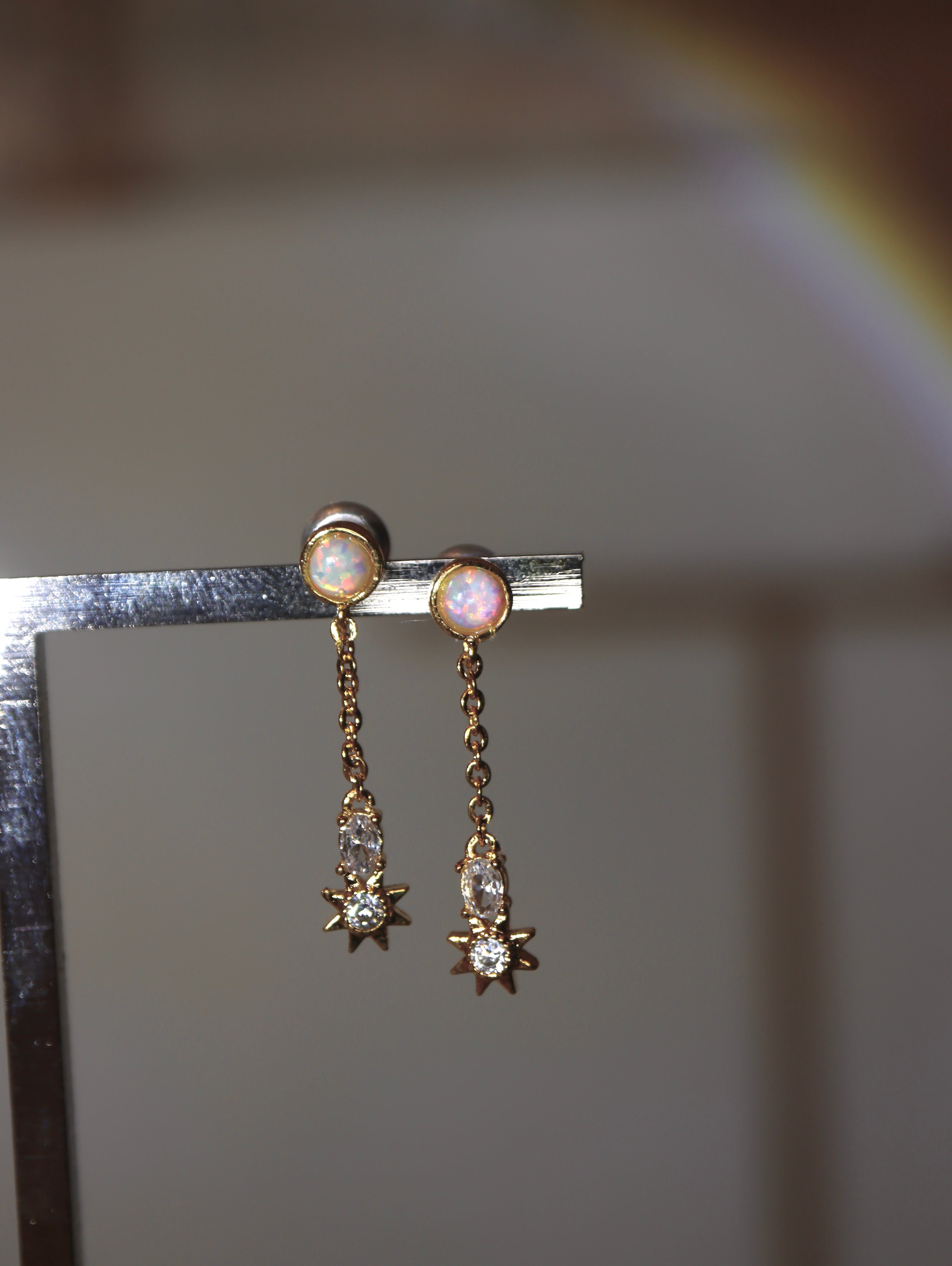 Long drop cz brass earrings