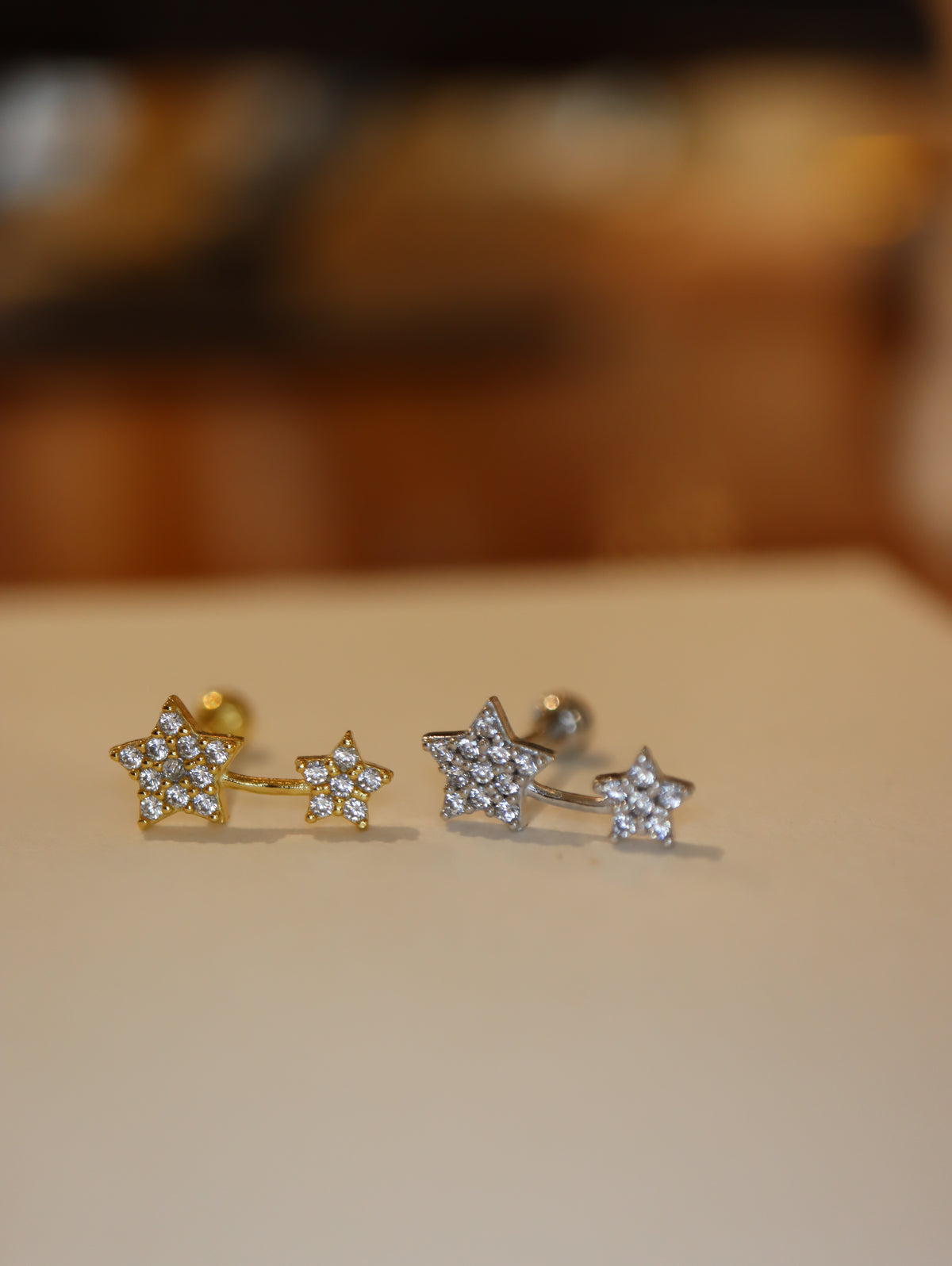 Double star cz 925 silver stud piercing (1pc)