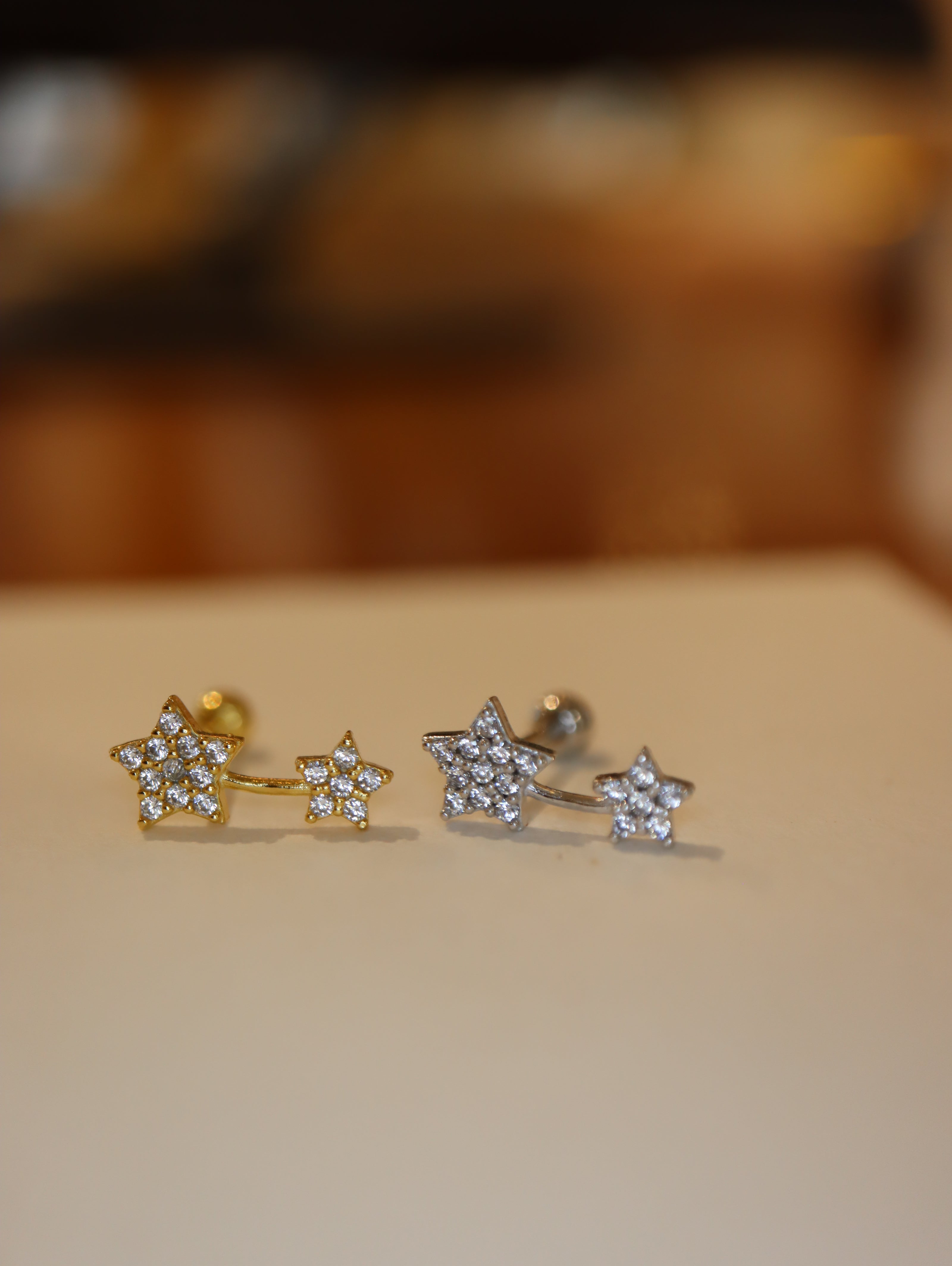 Double star cz 925 silver stud piercing (1pc)
