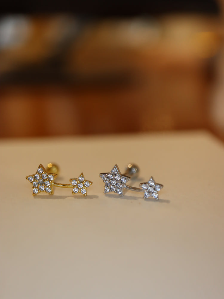 Double star cz 925 silver stud piercing (1pc)