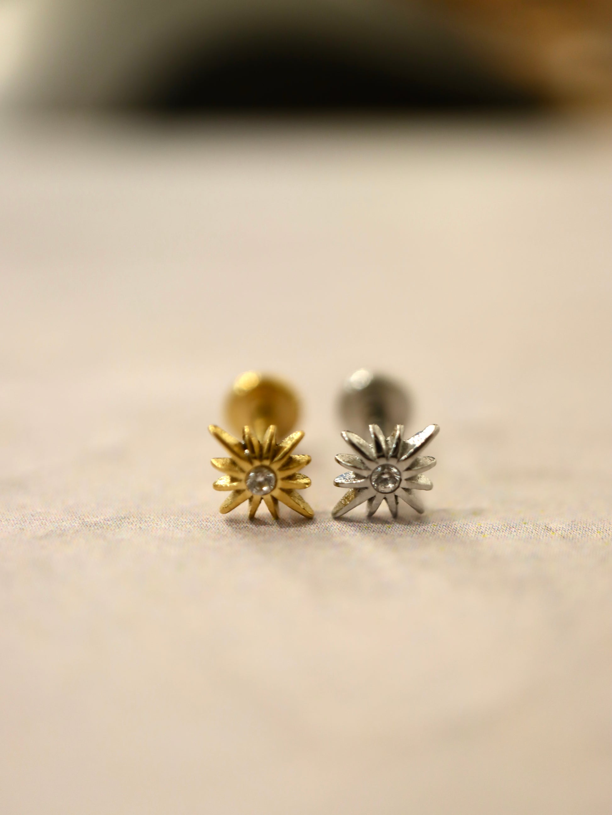 Push-pin Starburst stainless steel flat back earrings