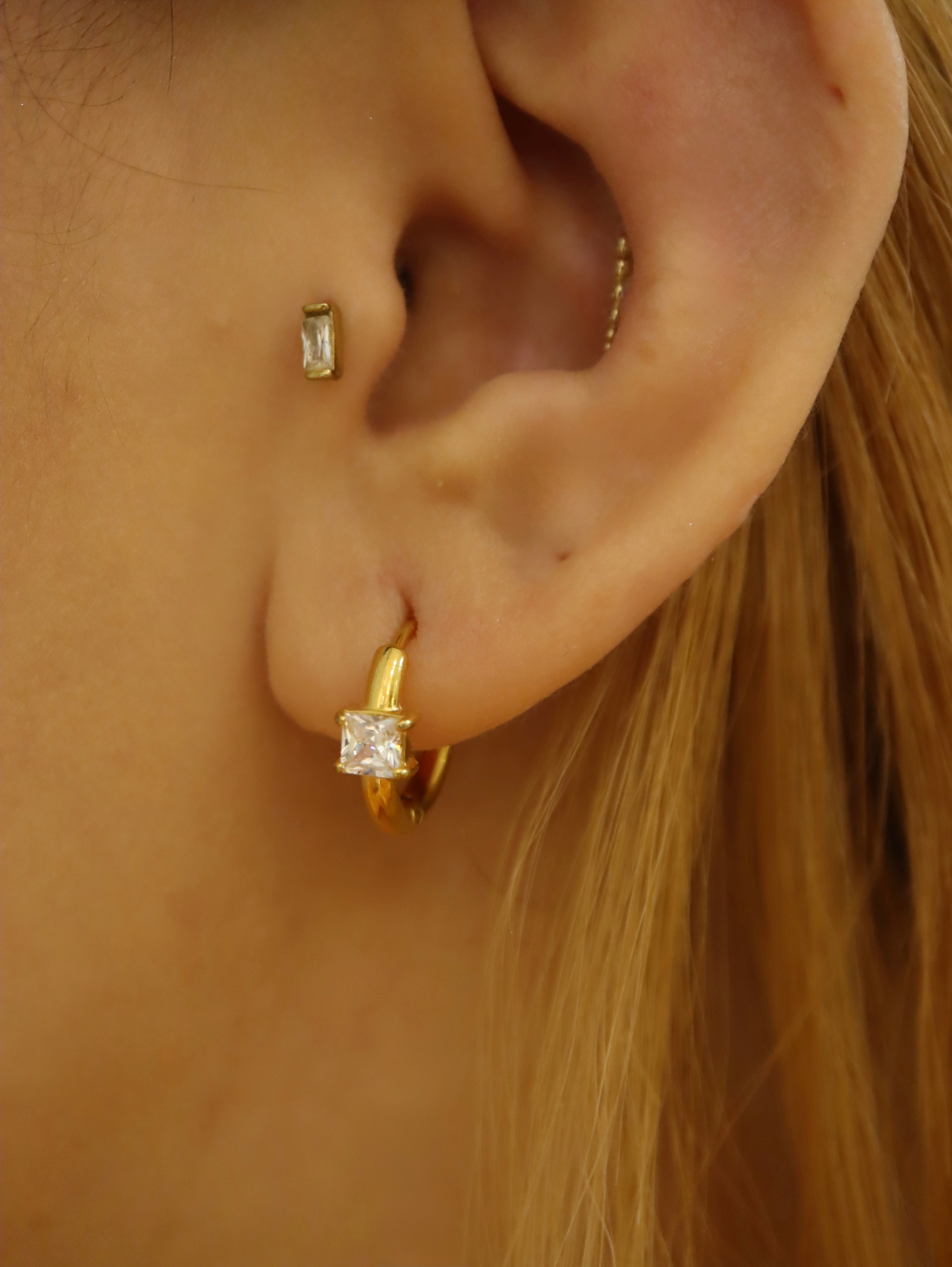 Square Solitaire Hoop Stainless Steel Earrings