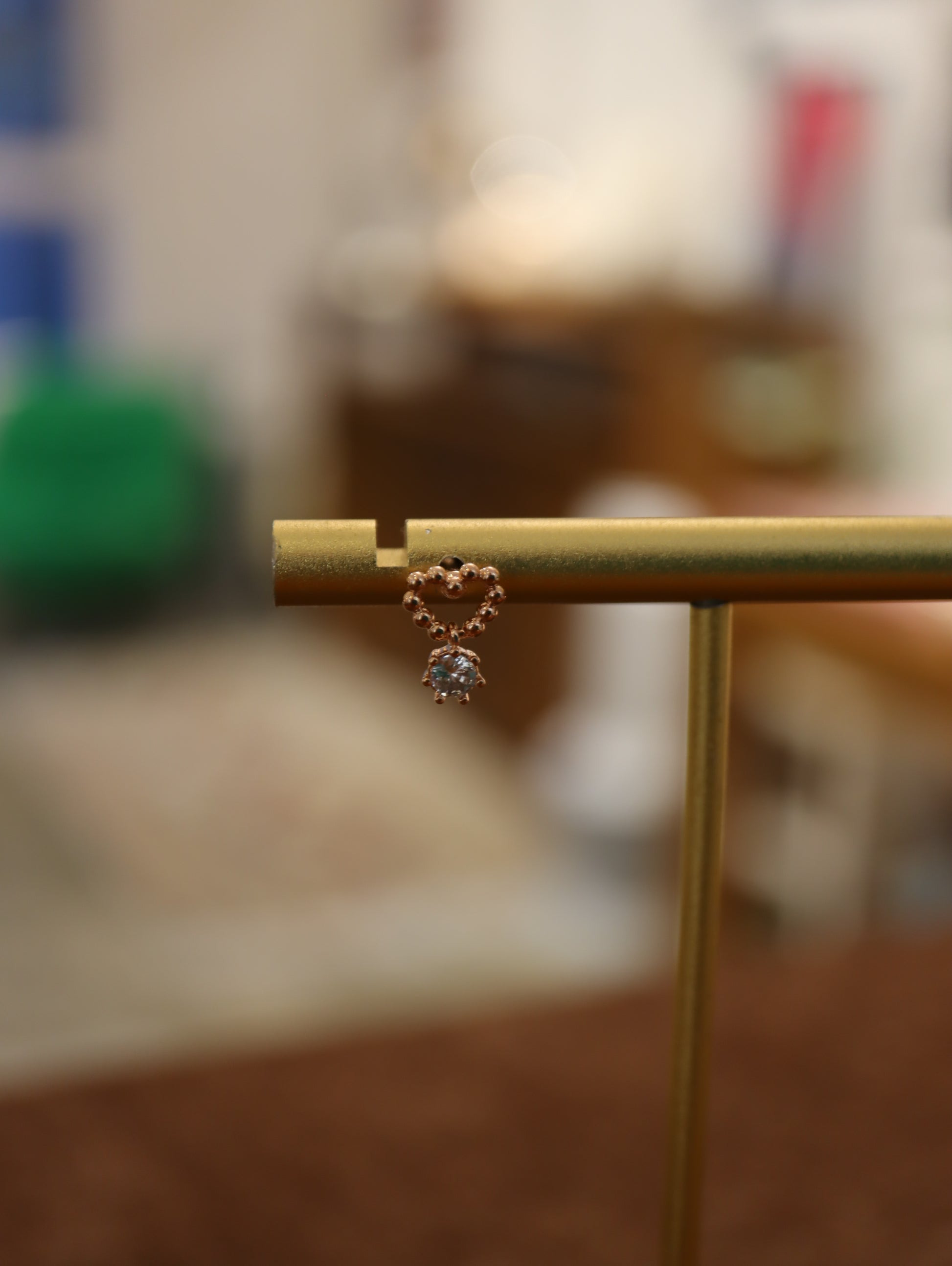 Heart drop cz surgical steel earring 16g