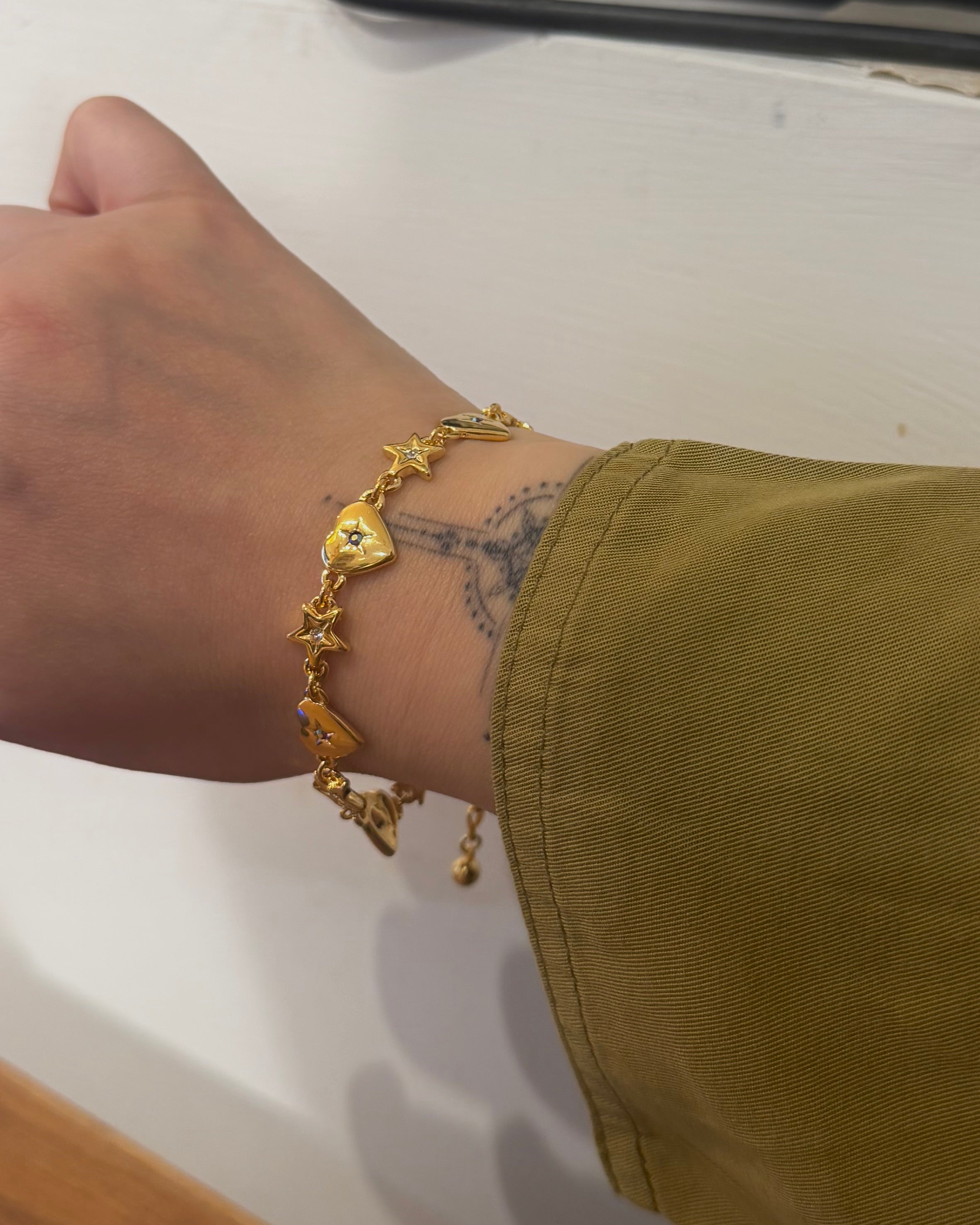 Starlit Heart Chain Brass Bracelet