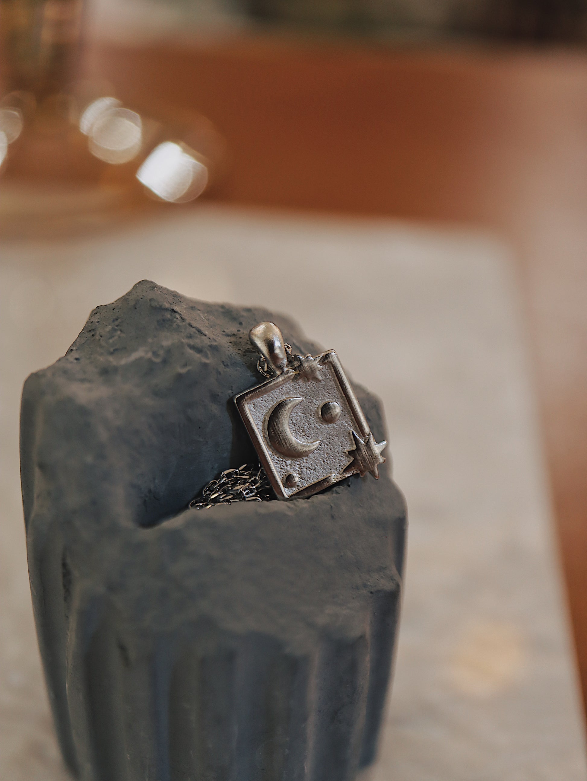 Square sparkling crescent 🌙 coin necklace