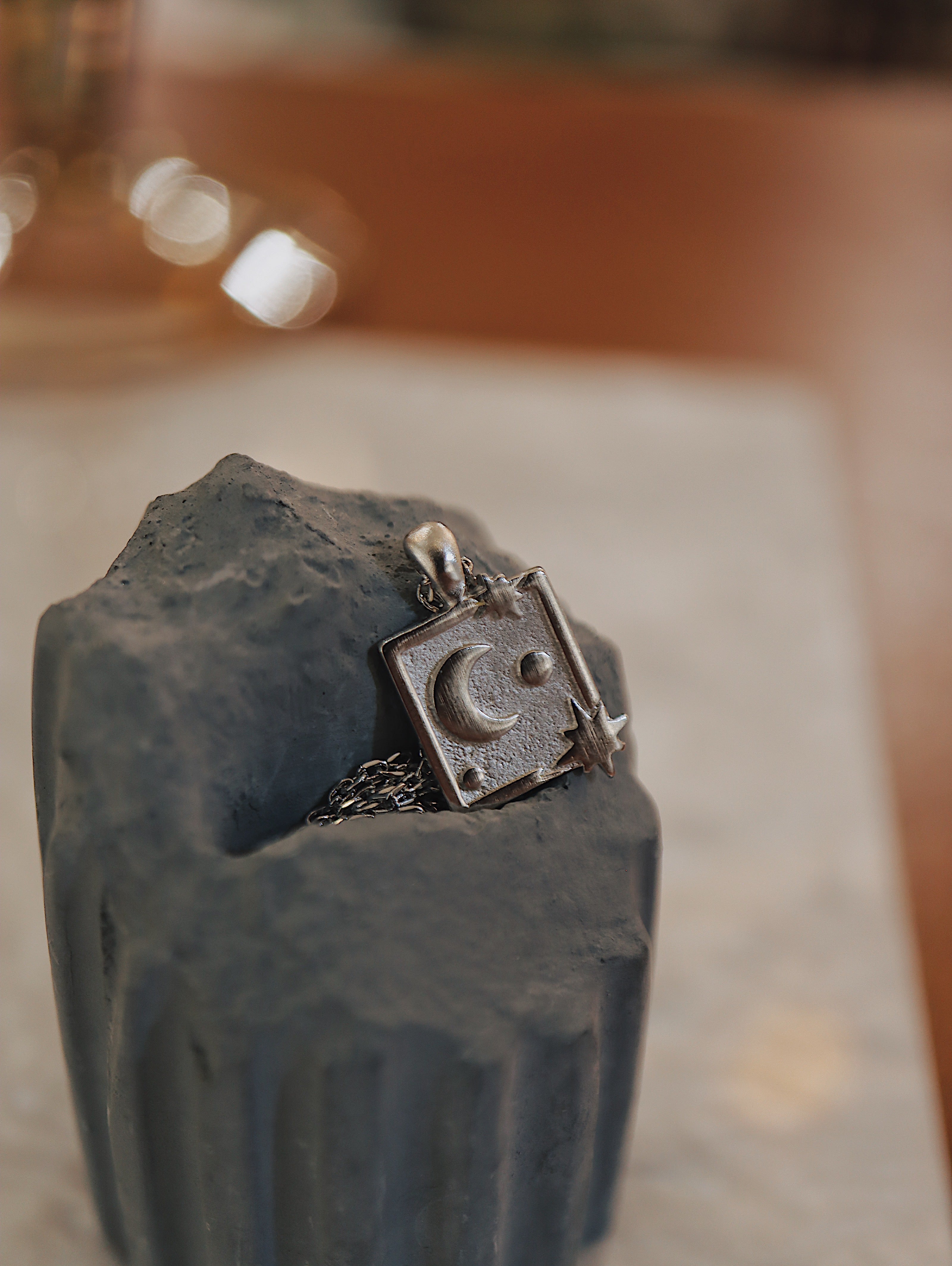 Square sparkling crescent 🌙 coin necklace