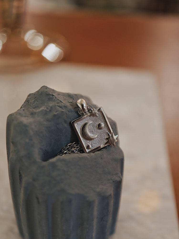 Square sparkling crescent 🌙 coin necklace
