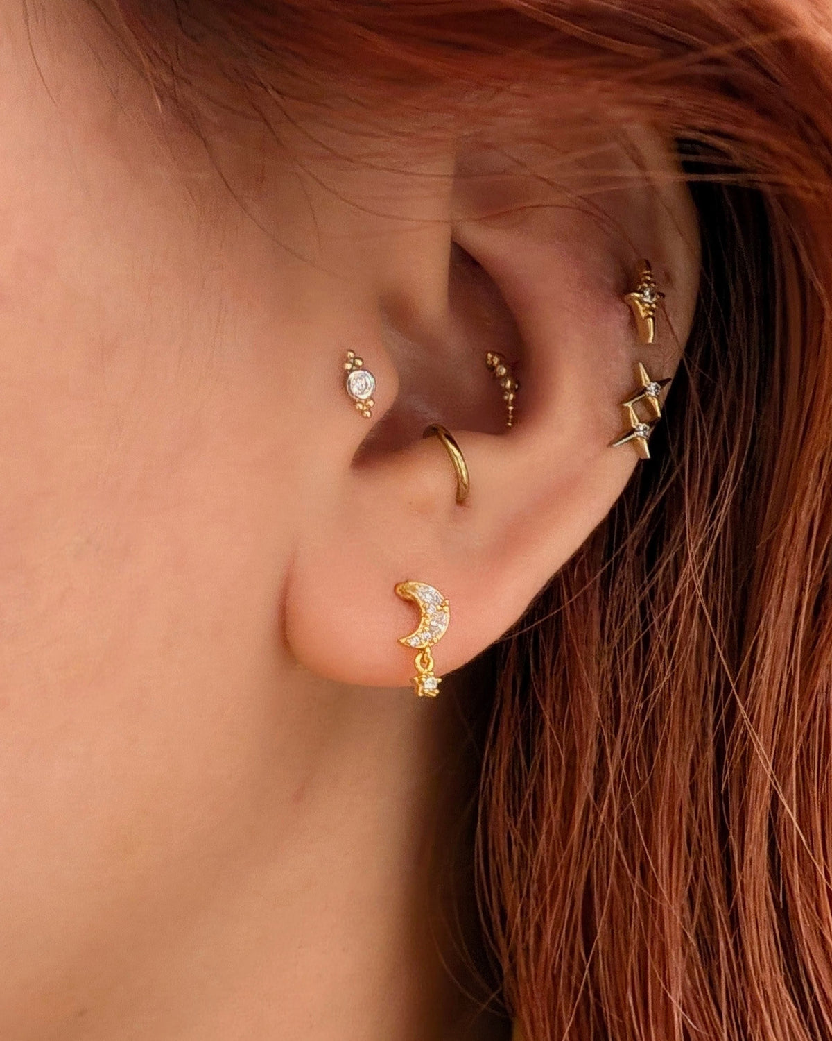 Crescent moon drop star cz surgical steel stud piercing (1pc)