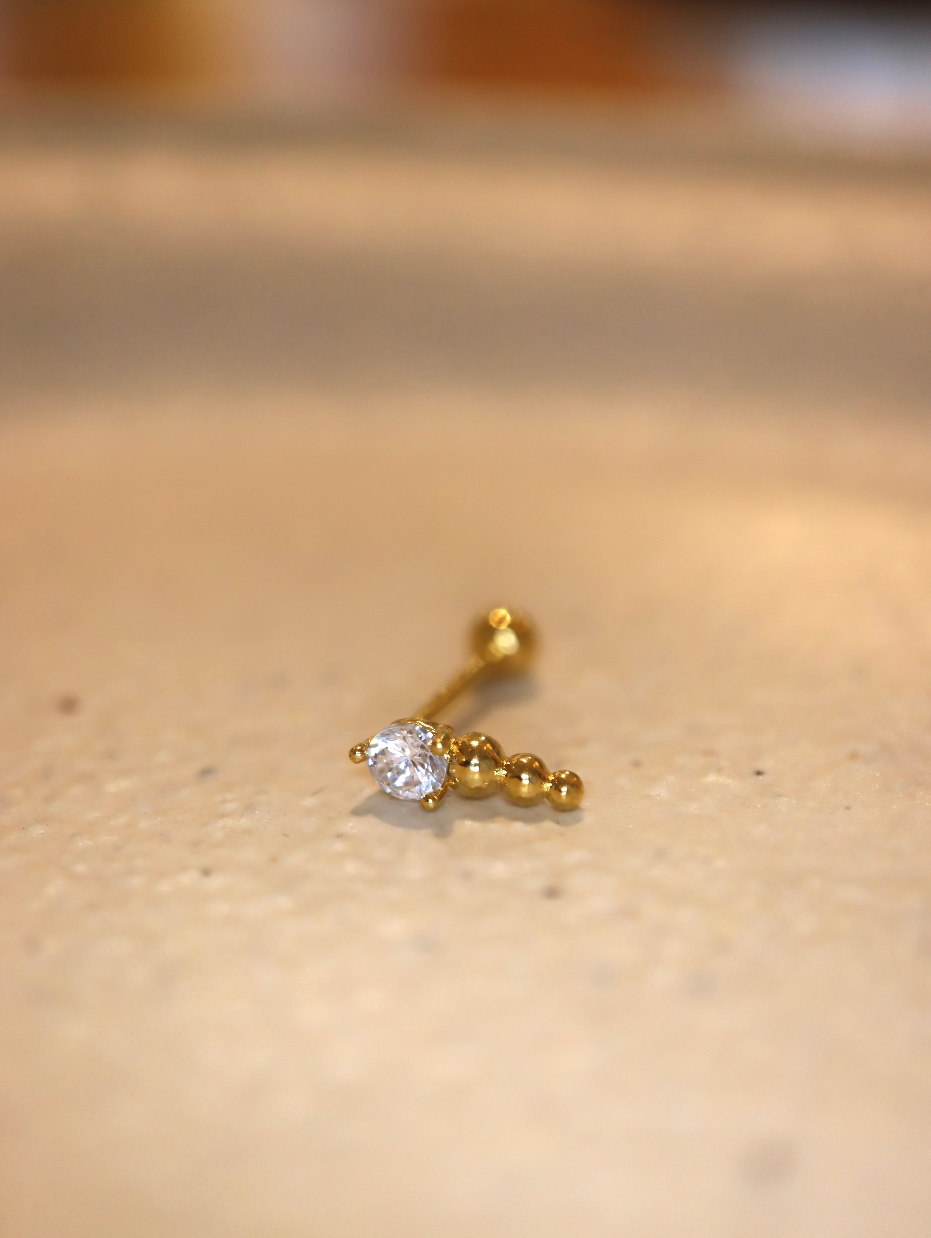 Linear CZ & Beaded Ball End 925 silver Stud Piercing Earring (1pc)