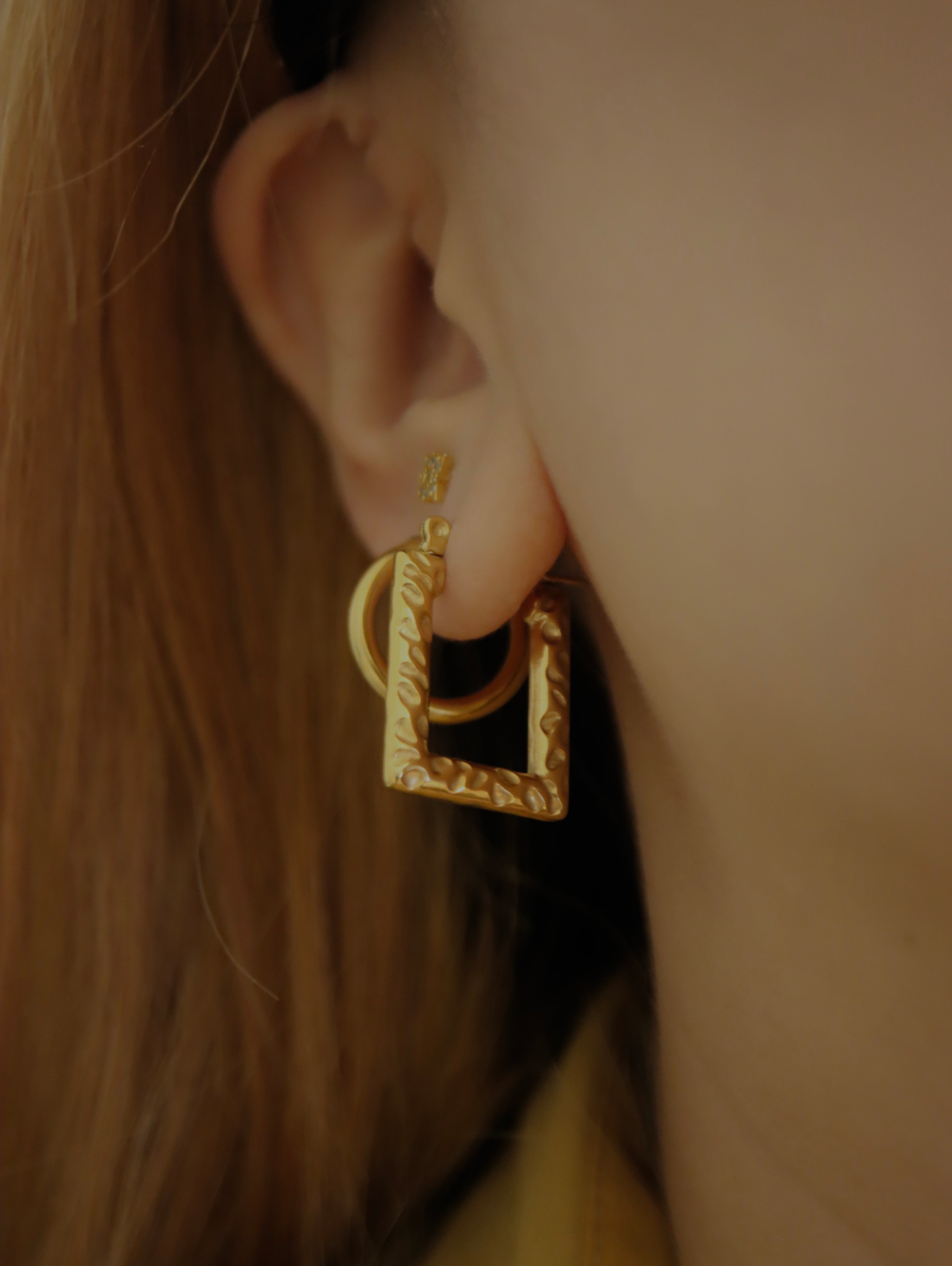 Textured frame stainless steel earrings