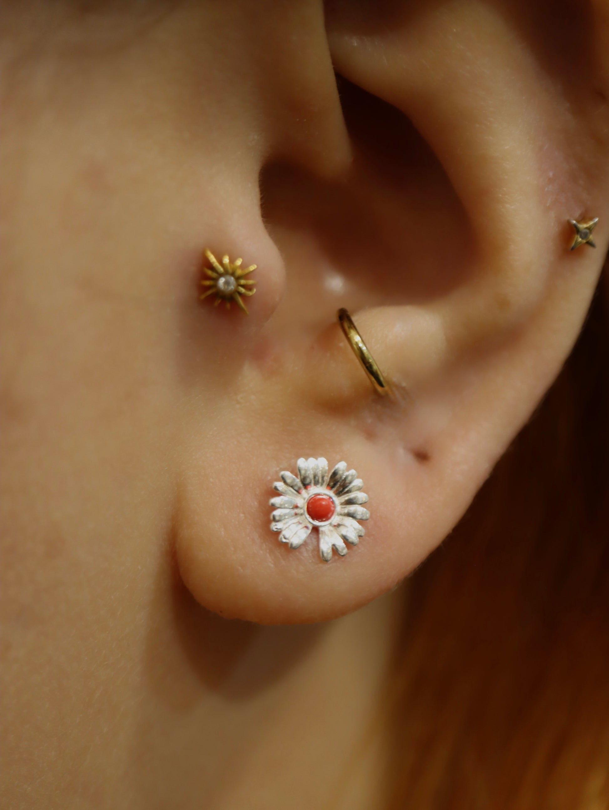 Push-pin Starburst stainless steel flat back earrings