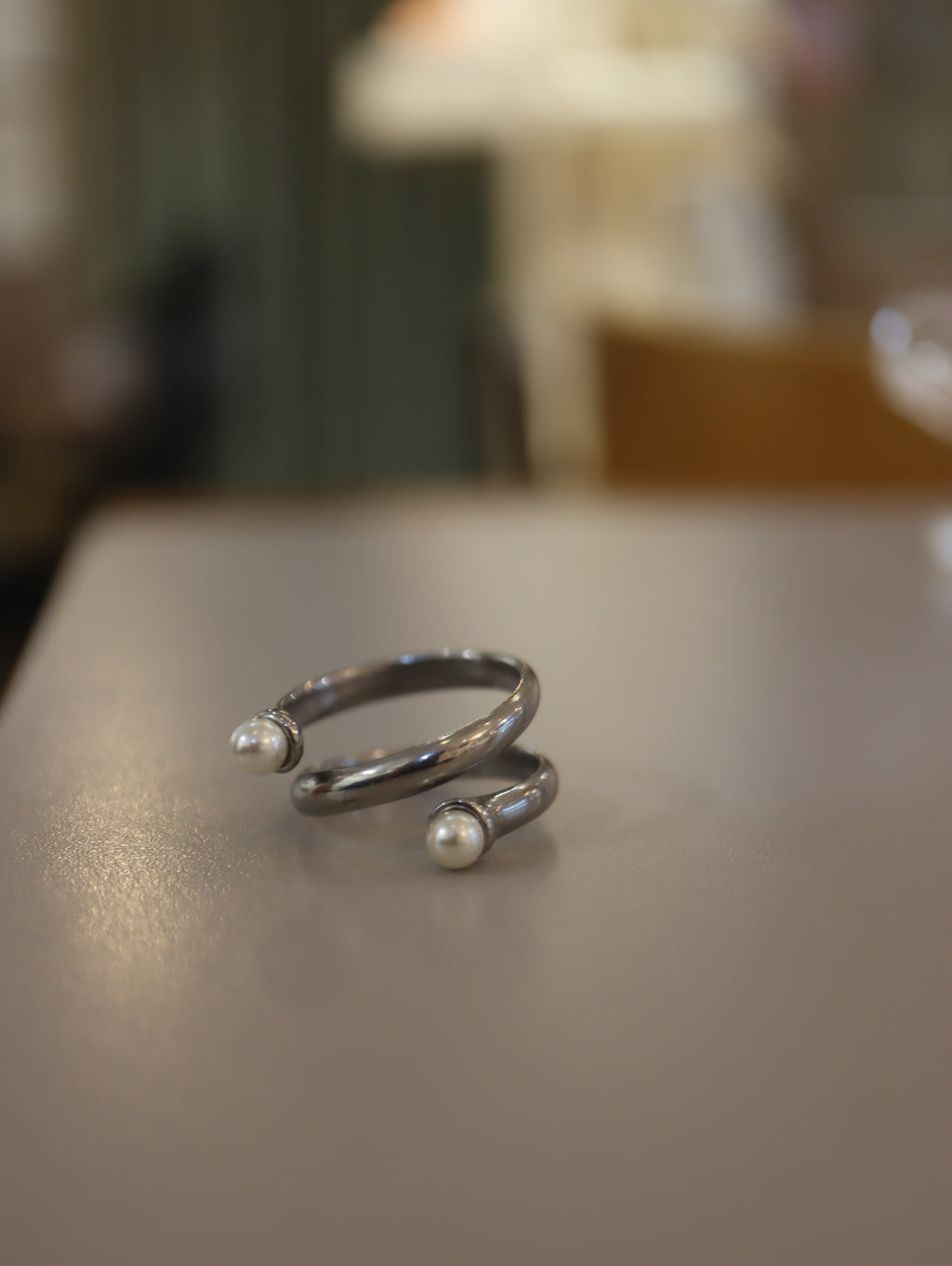 Double pearl wrap stainless steel ring