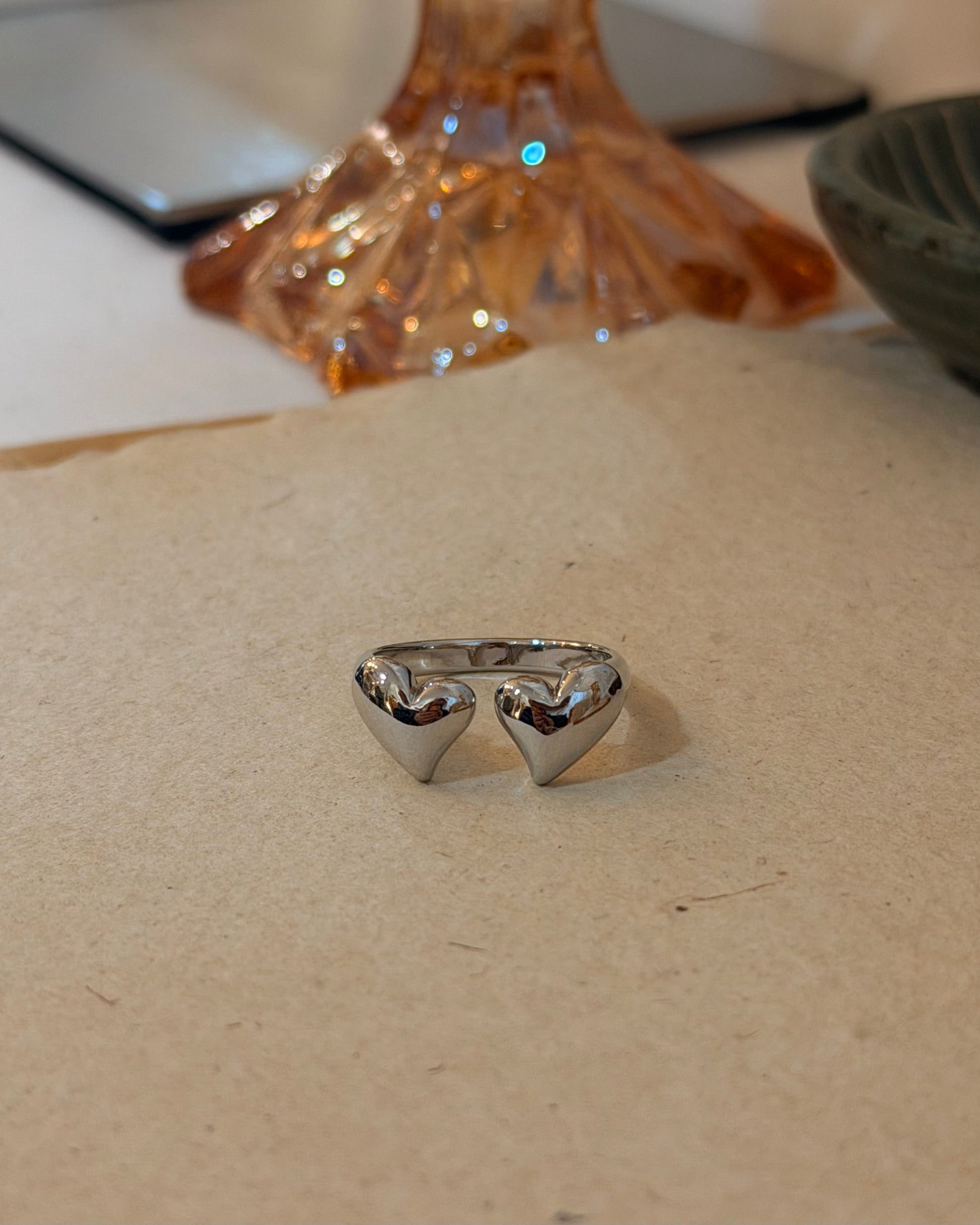 Double heart brass ring (free size)