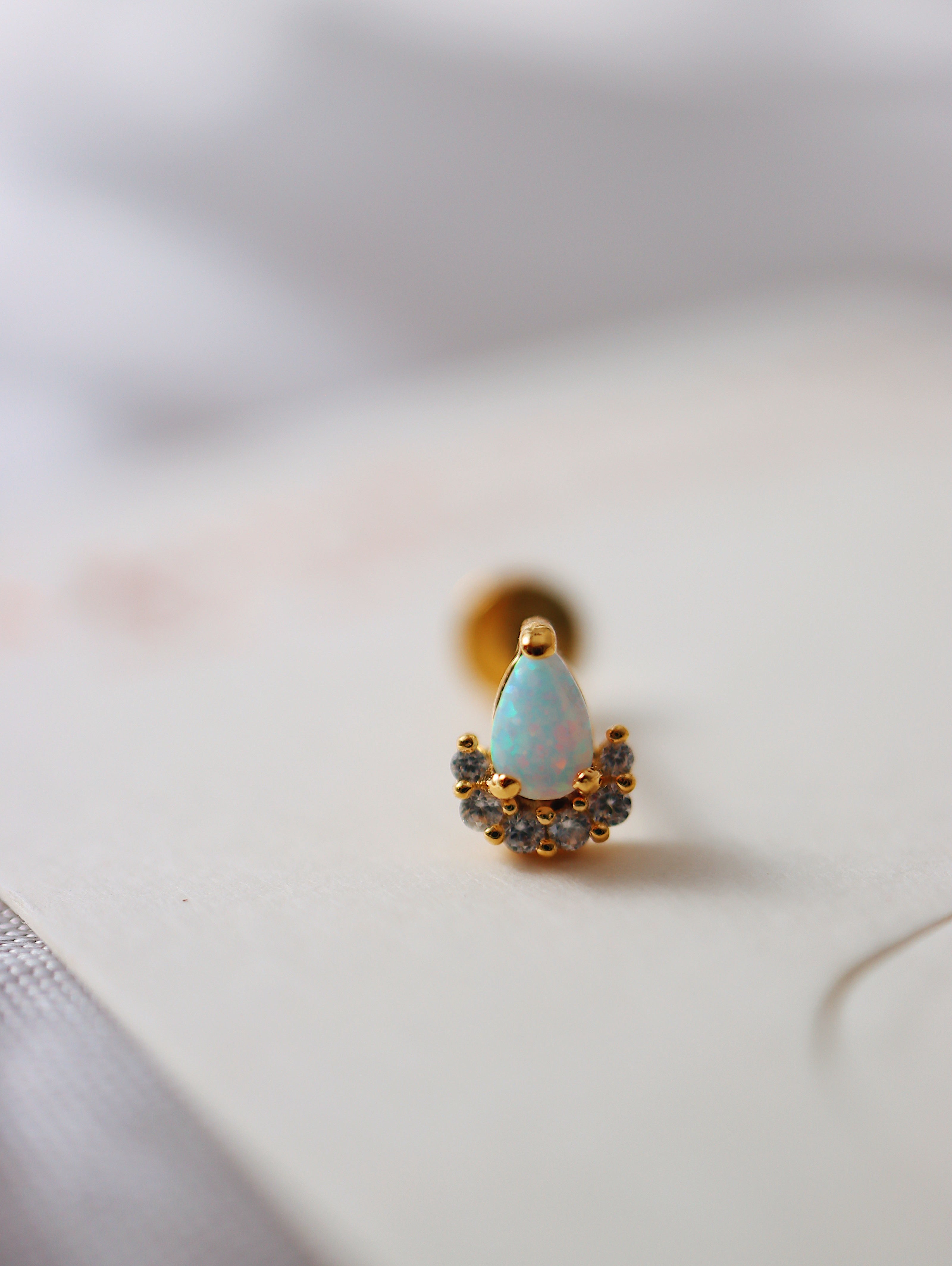 Opal cz Silver 925 flat back piercing (1pc)