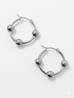 Triple Bead Hoop Stainless Steel Earrings
