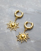 Hinged hoop drop rising sun earrings