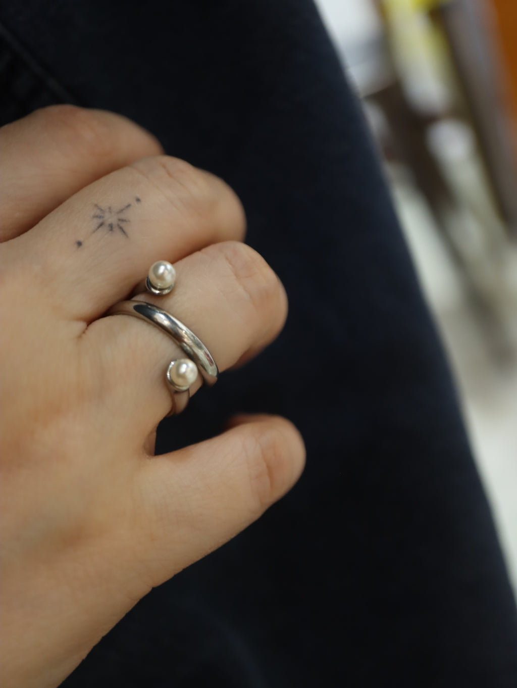 Double pearl wrap stainless steel ring